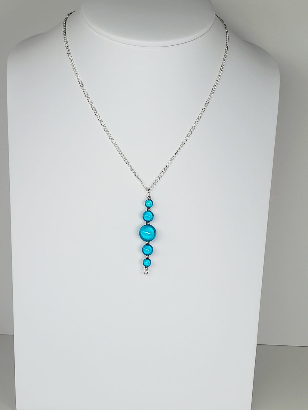 Turquoise Blue Miracle Bead Pendant Necklace, Handmade, Lightweight 18‑Inch Necklace