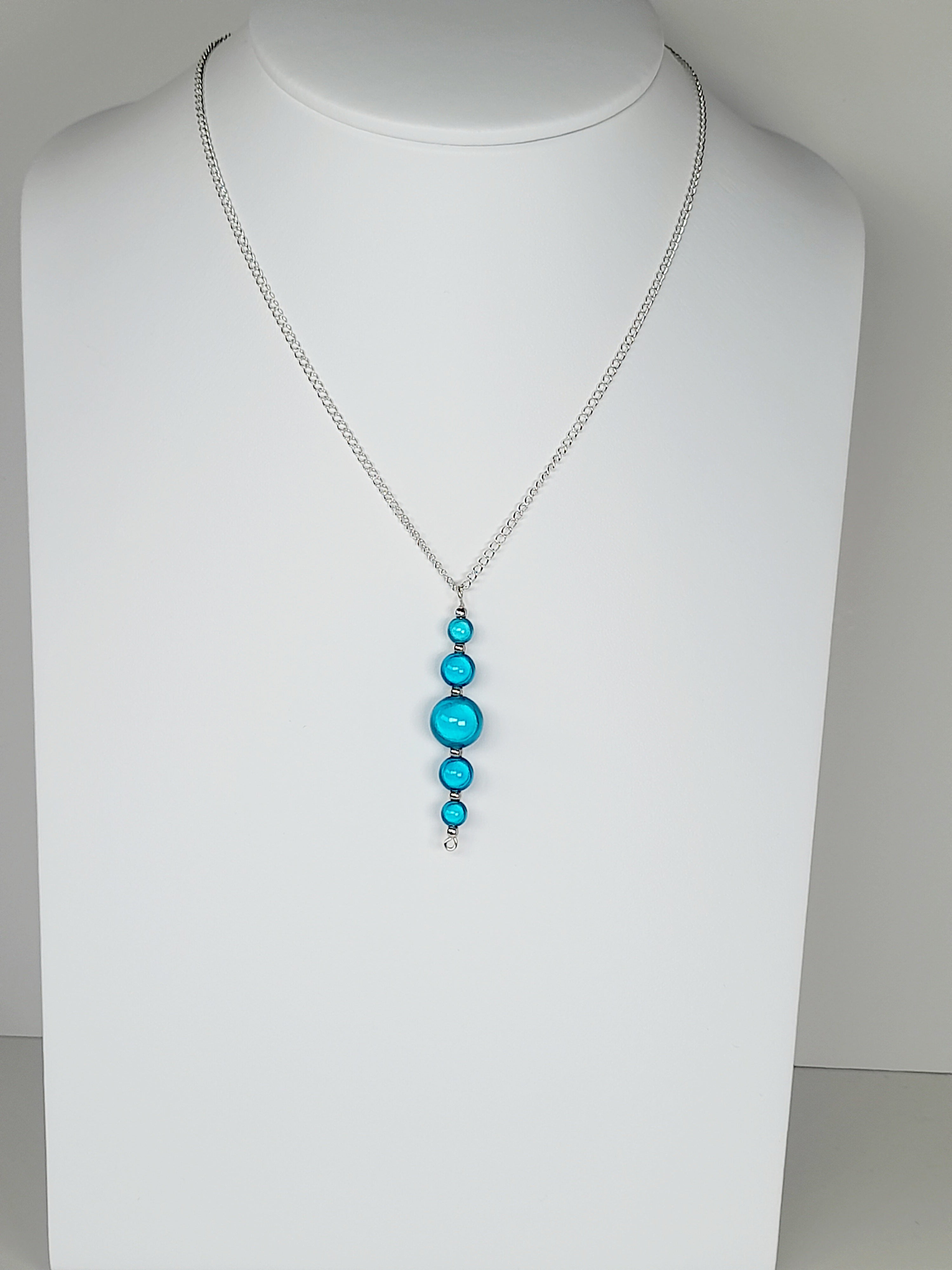 Turquoise Blue Miracle Bead Pendant Necklace, Handmade, Lightweight 18‑Inch Necklace
