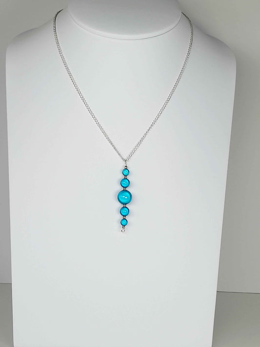 Turquoise Blue Miracle Bead Pendant Necklace, Handmade, Lightweight 18‑Inch Necklace
