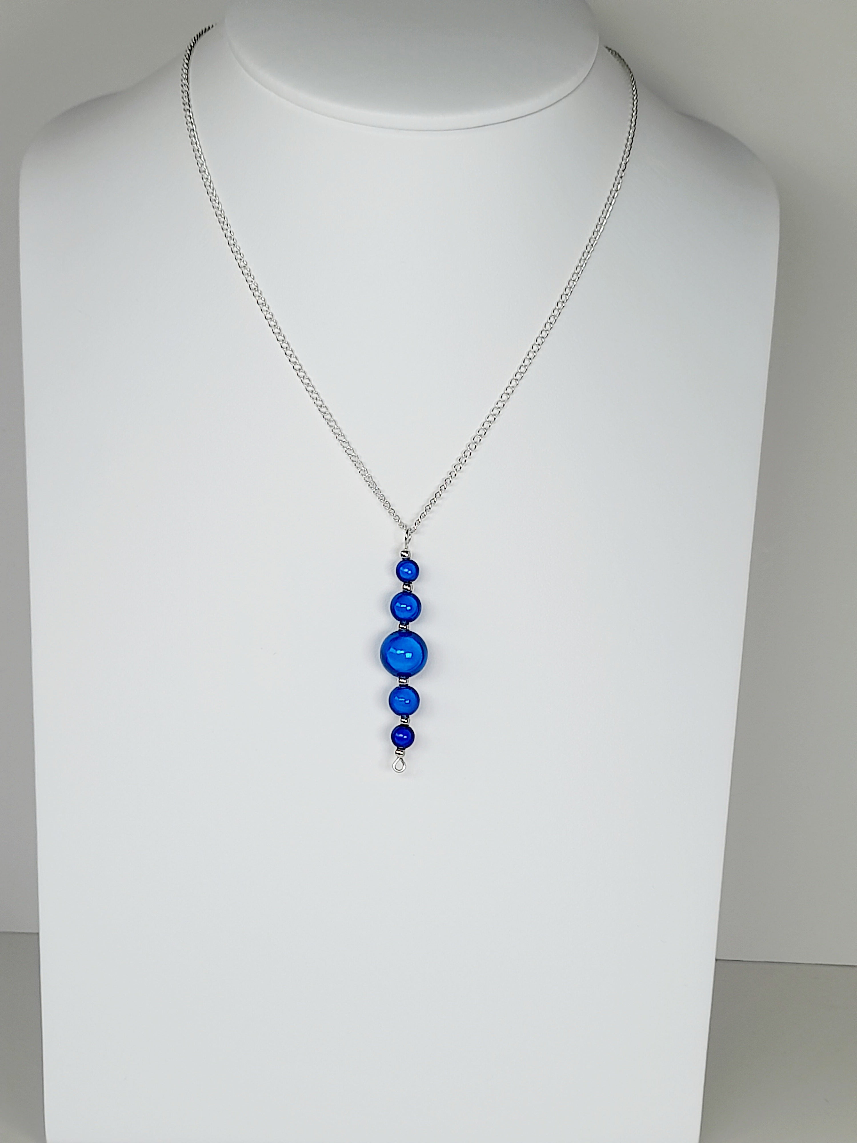 Bright Blue Miracle Bead Pendant Necklace, Handmade, Lightweight 18‑Inch Necklace