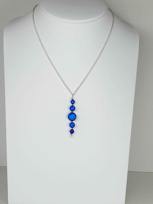 Bright Blue Miracle Bead Pendant Necklace, Handmade, Lightweight 18‑Inch Necklace
