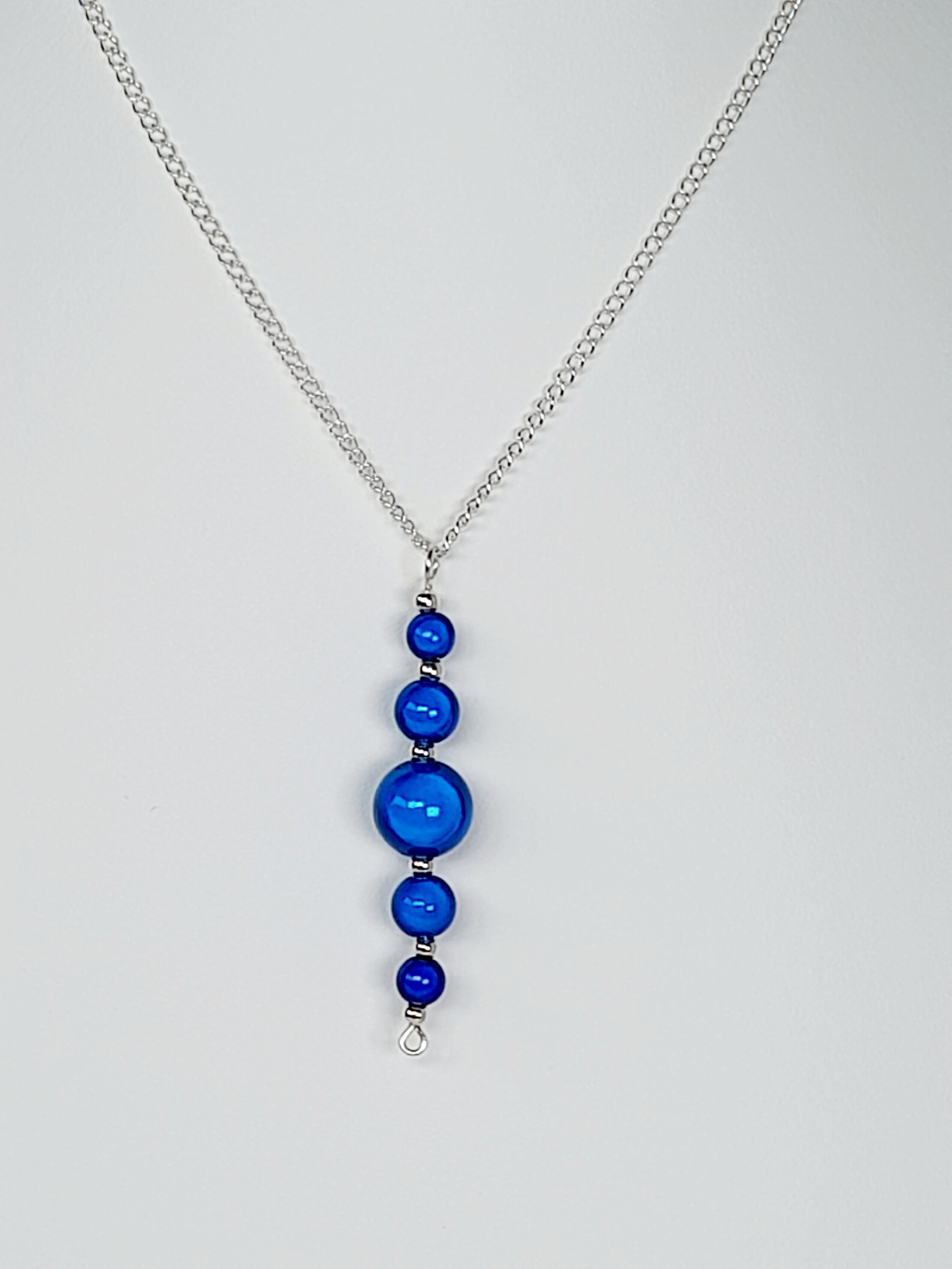 Bright Blue Miracle Bead Pendant Necklace, Handmade, Lightweight 18‑Inch Necklace