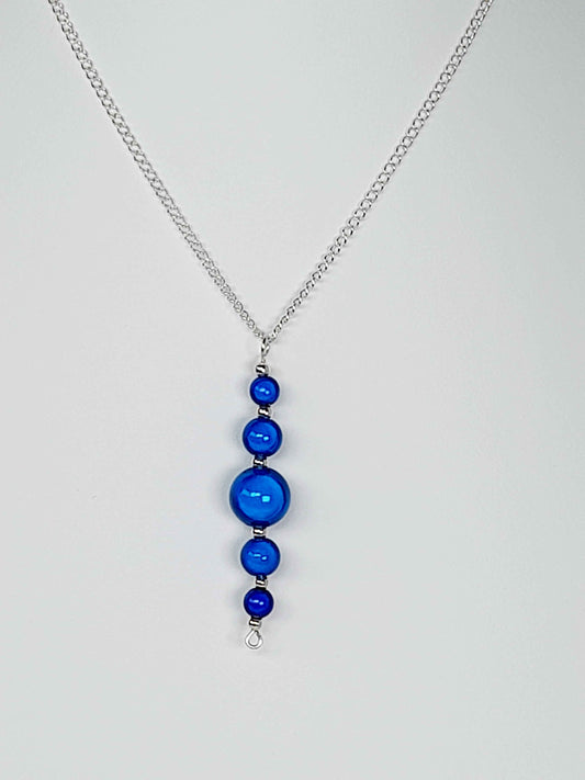 Bright Blue Miracle Bead Pendant Necklace, Handmade, Lightweight 18‑Inch Necklace