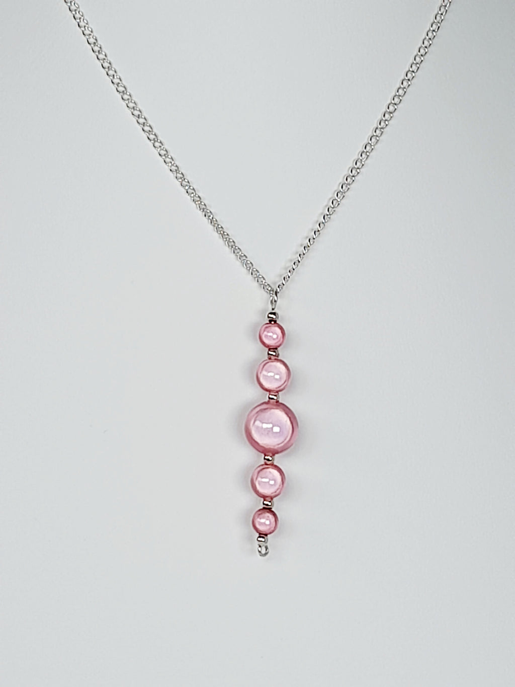 Pale Pink Miracle Bead Pendant Necklace, Handmade, Lightweight 18‑Inch Necklace