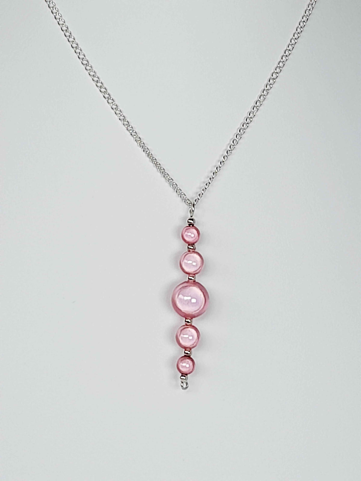 Pale Pink Miracle Bead Pendant Necklace, Handmade, Lightweight 18‑Inch Necklace