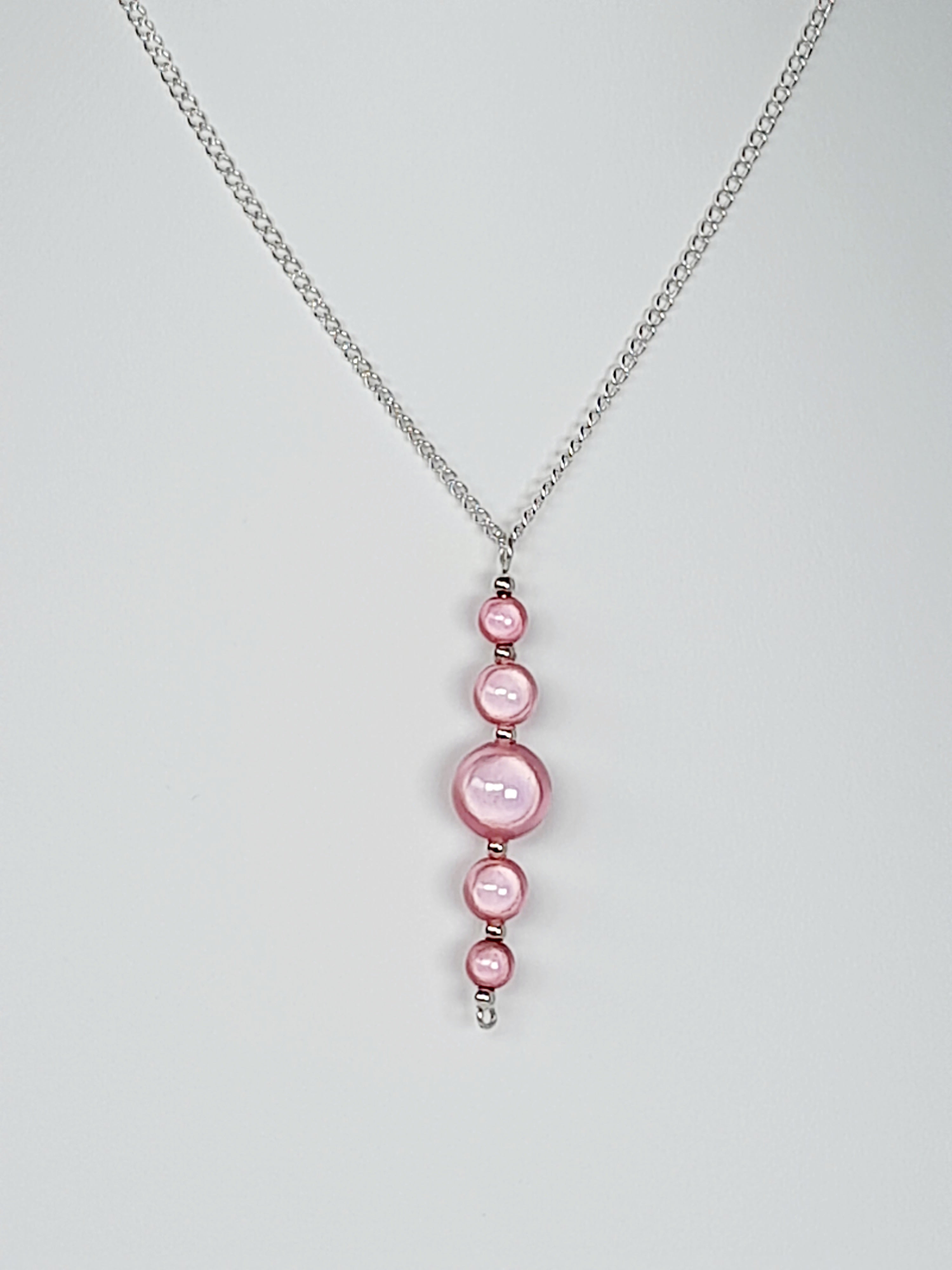 Pale Pink Miracle Bead Pendant Necklace, Handmade, Lightweight 18‑Inch Necklace