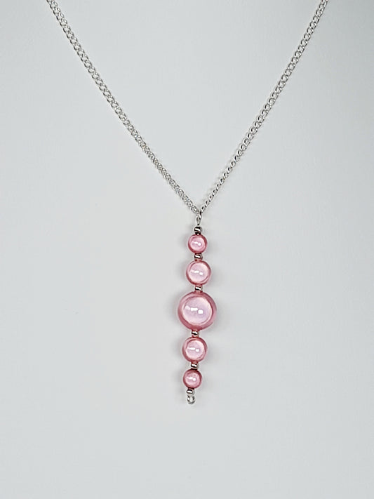 Pale Pink Miracle Bead Pendant Necklace, Handmade, Lightweight 18‑Inch Necklace