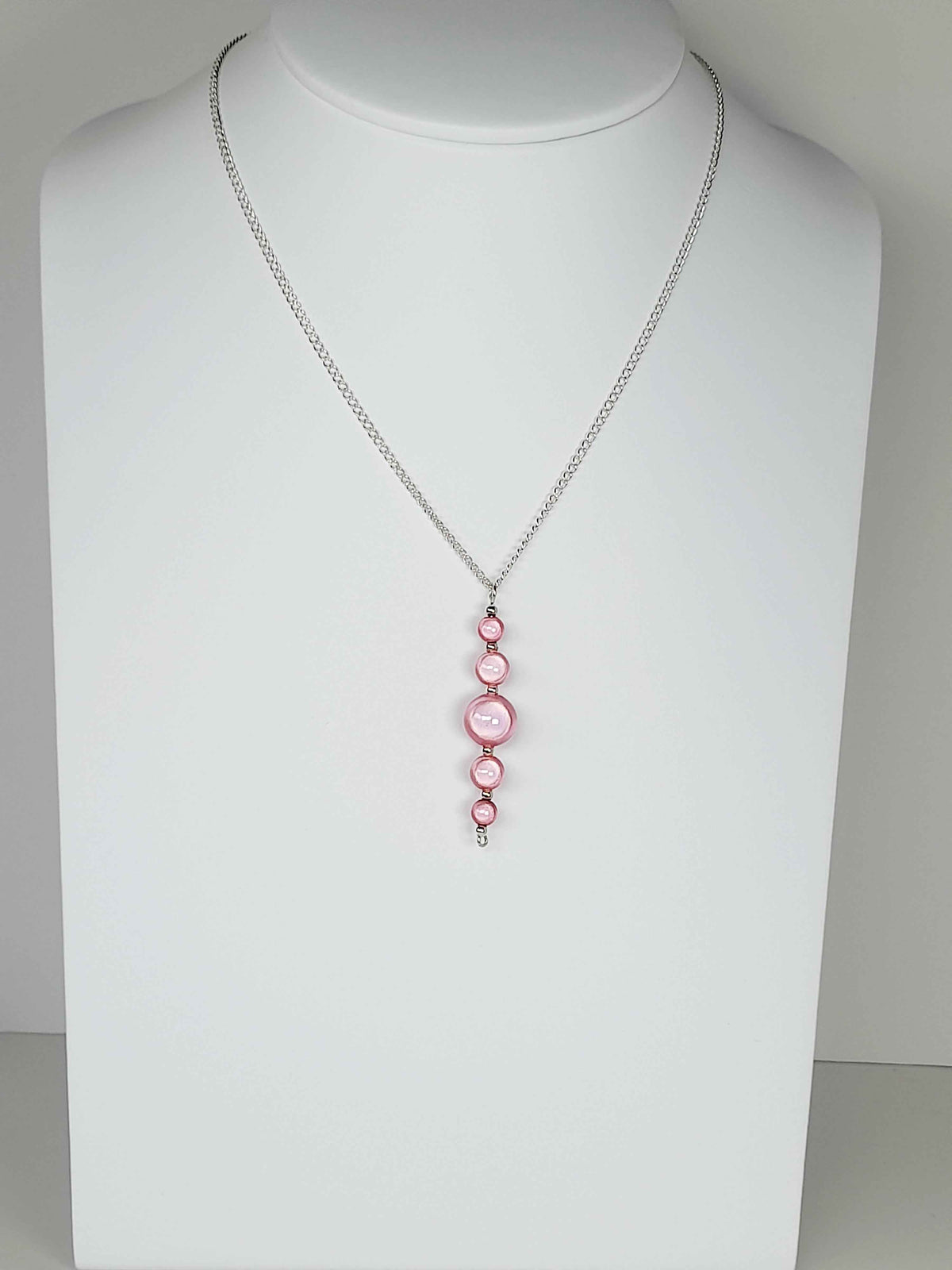 Pale Pink Miracle Bead Pendant Necklace, Handmade, Lightweight 18‑Inch Necklace