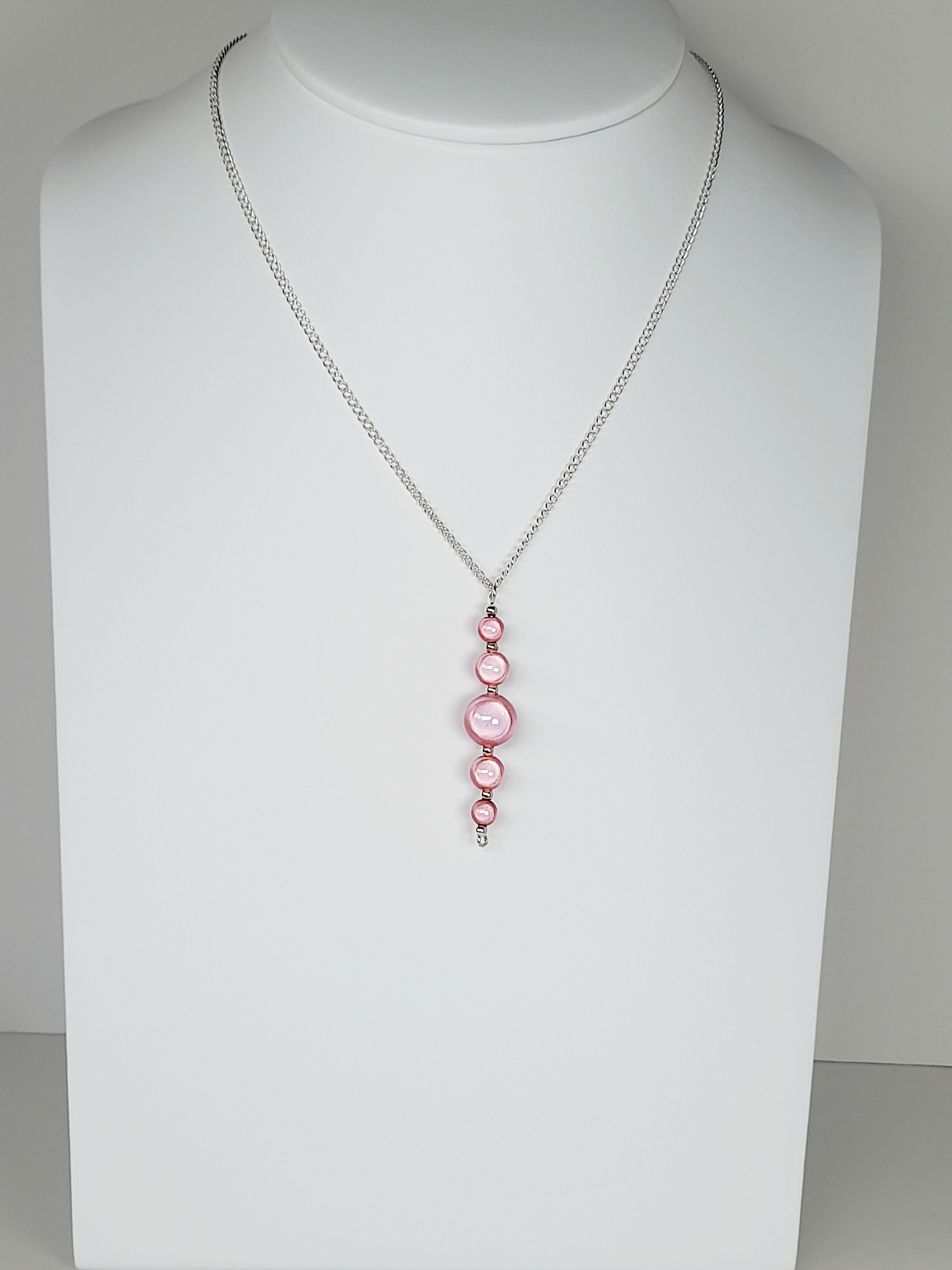 Pale Pink Miracle Bead Pendant Necklace, Handmade, Lightweight 18‑Inch Necklace