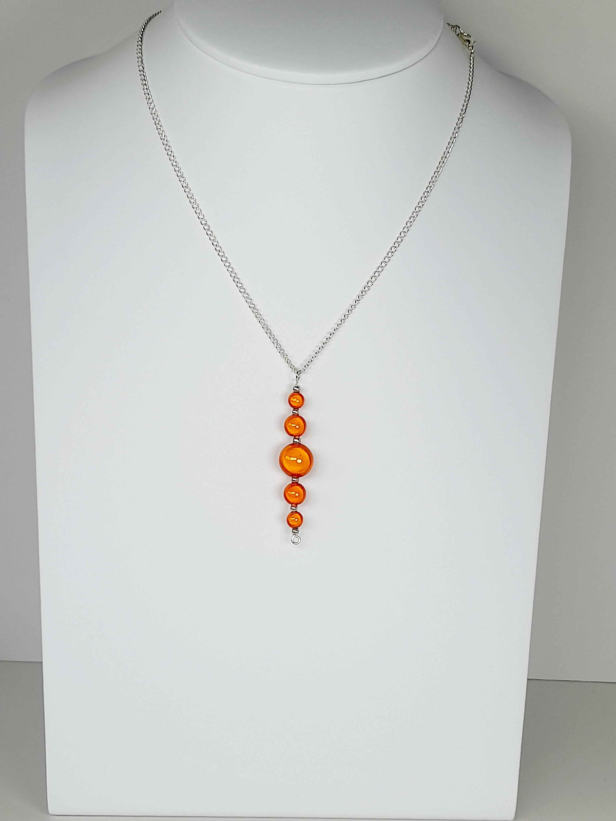 Bright Orange Miracle Bead Pendant Necklace, Handmade, Lightweight 18‑Inch Necklace