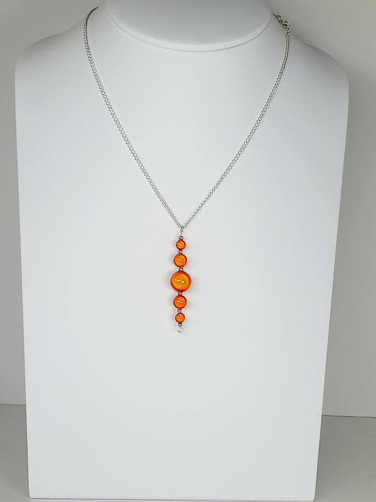 Bright Orange Miracle Bead Pendant Necklace, Handmade, Lightweight 18‑Inch Necklace
