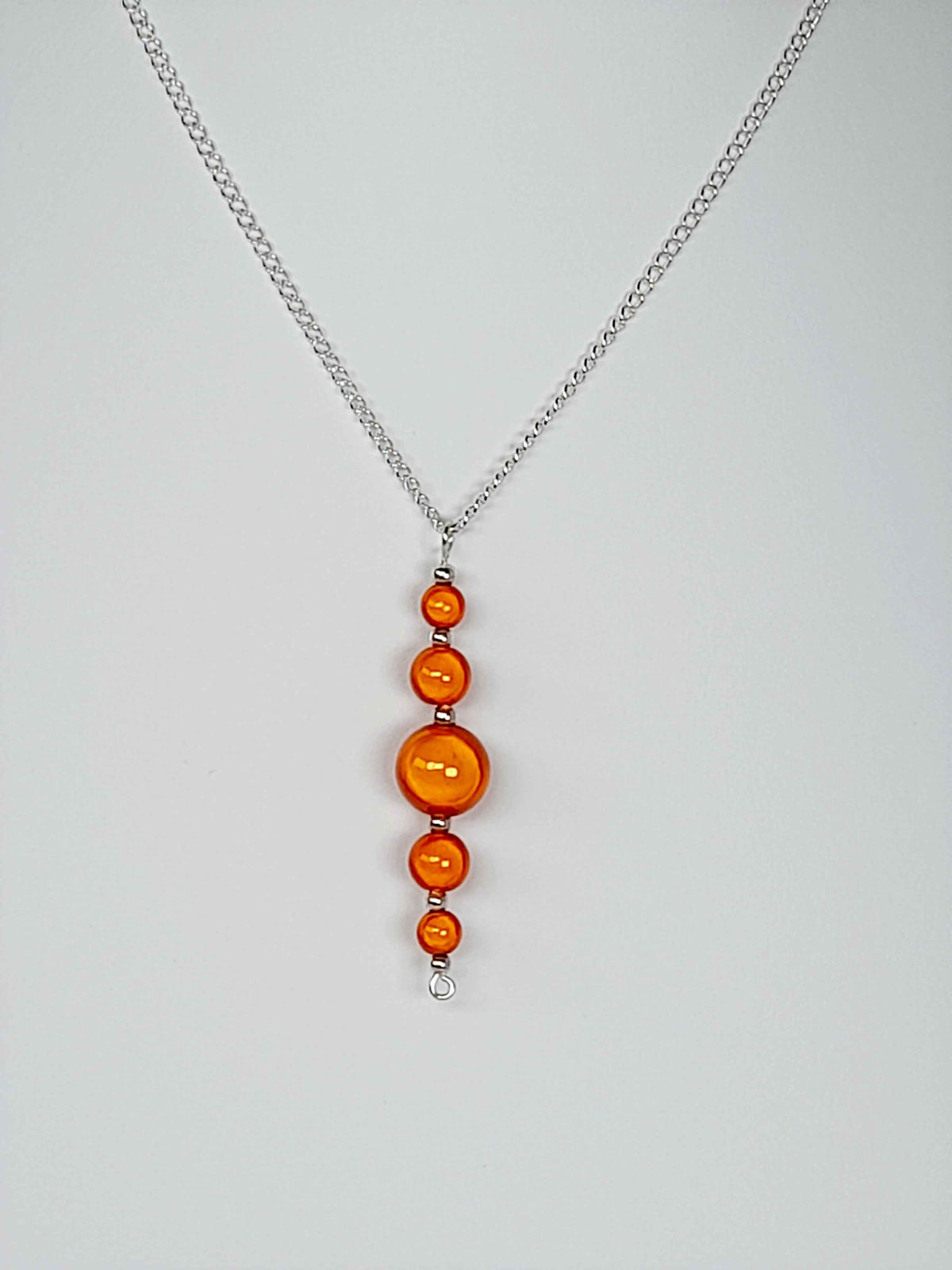 Bright Orange Miracle Bead Pendant Necklace, Handmade, Lightweight 18‑Inch Necklace