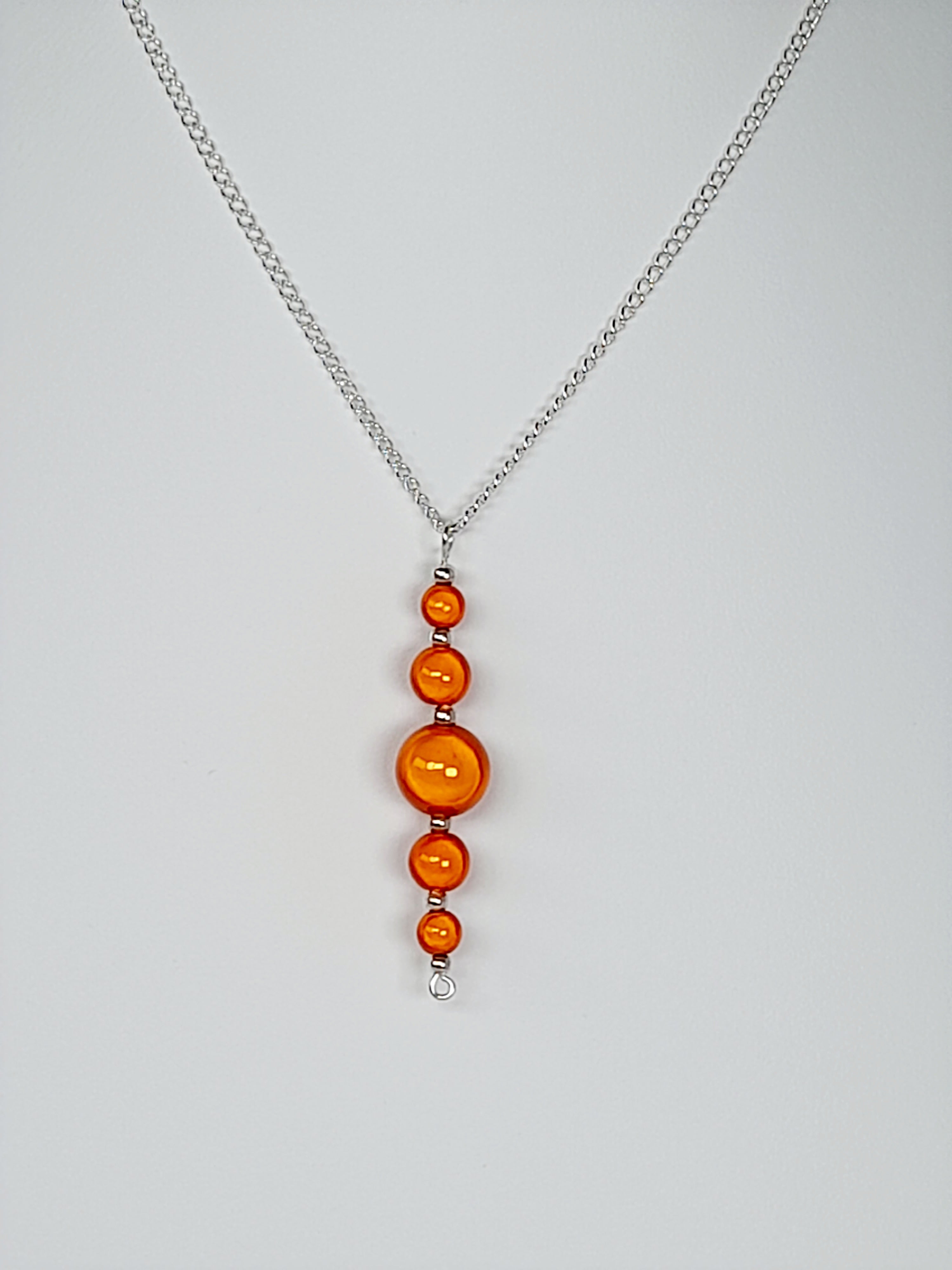 Bright Orange Miracle Bead Pendant Necklace, Handmade, Lightweight 18‑Inch Necklace