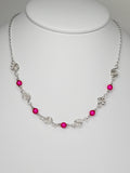 Dainty Silver Spiral Necklace with Hot Pink Miracle Beads,  Handmade Lightweight Jewellery