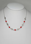 Dainty Silver Spiral Necklace with Red Miracle Beads,  Handmade Lightweight Jewellery