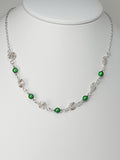 Dainty Silver Spiral Necklace with Green Miracle Beads,  Handmade Lightweight Jewellery