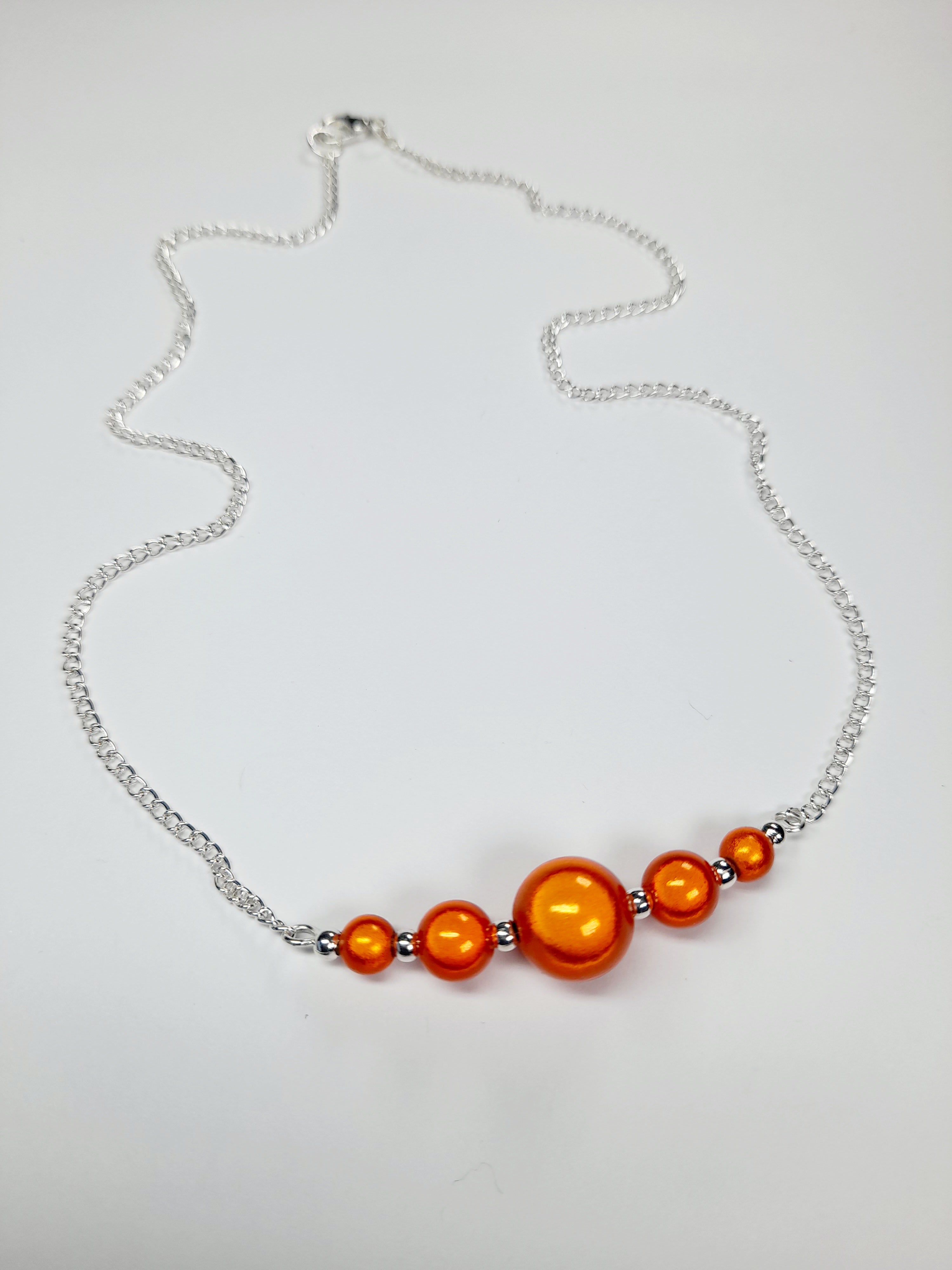 Bright Orange Miracle Bead Pendant Necklace, Handmade, Lightweight 18‑Inch Necklace