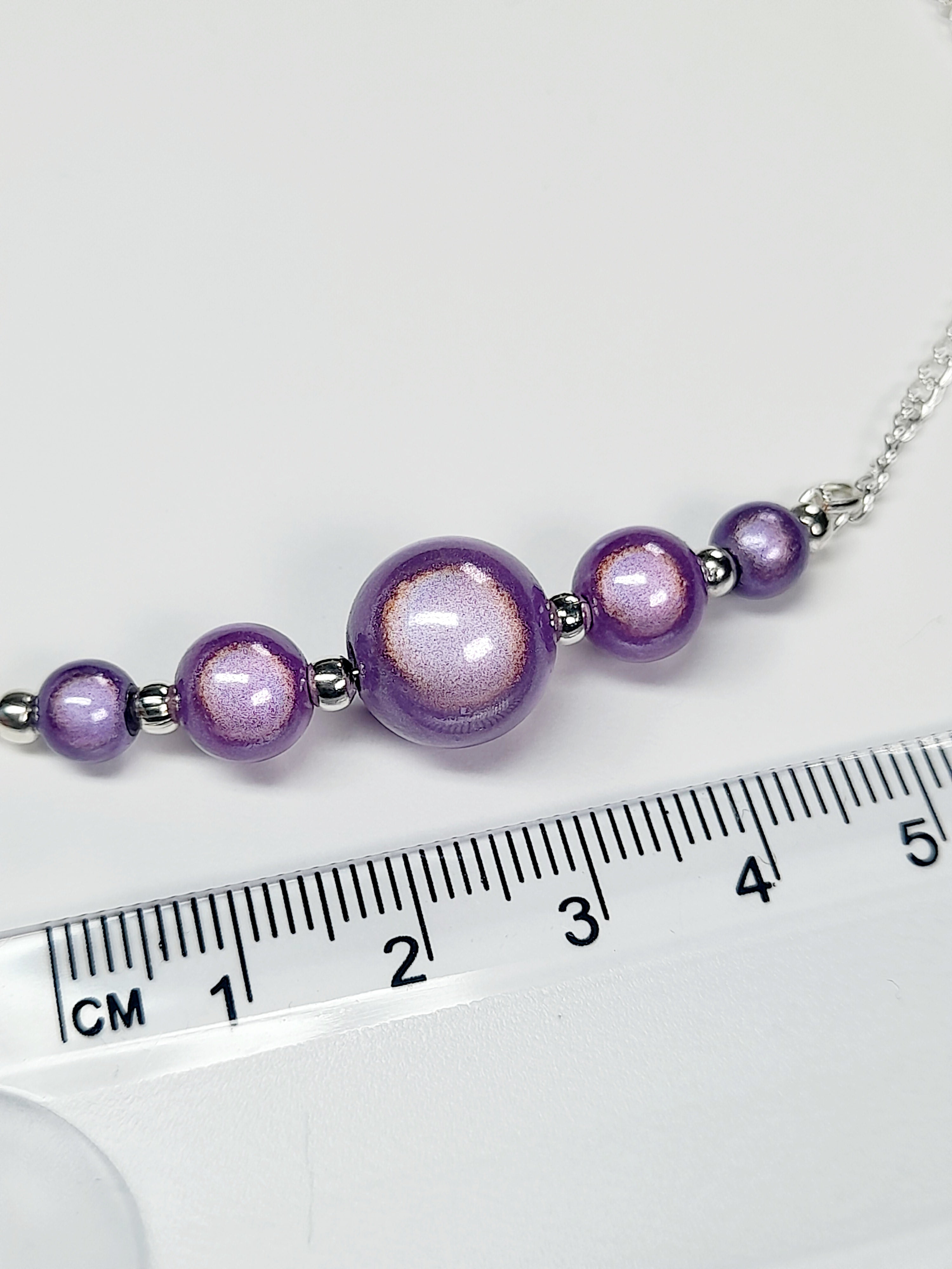 Lilac Miracle Bead Necklace, Handmade, Lightweight 18‑Inch Necklace