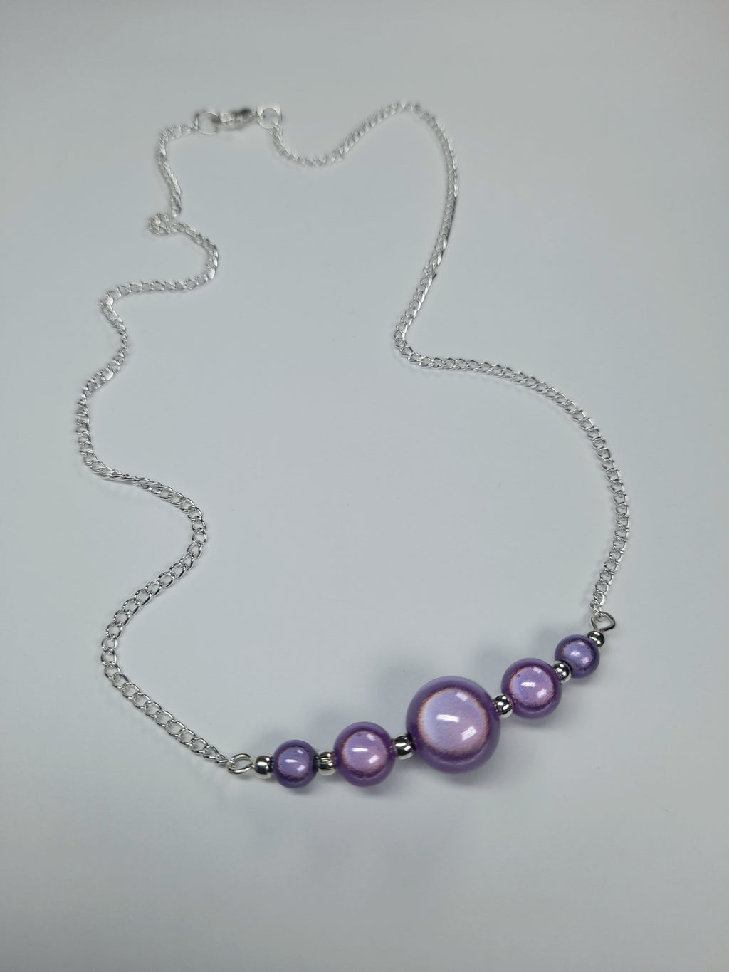 Lilac Miracle Bead Necklace, Handmade, Lightweight 18‑Inch Necklace