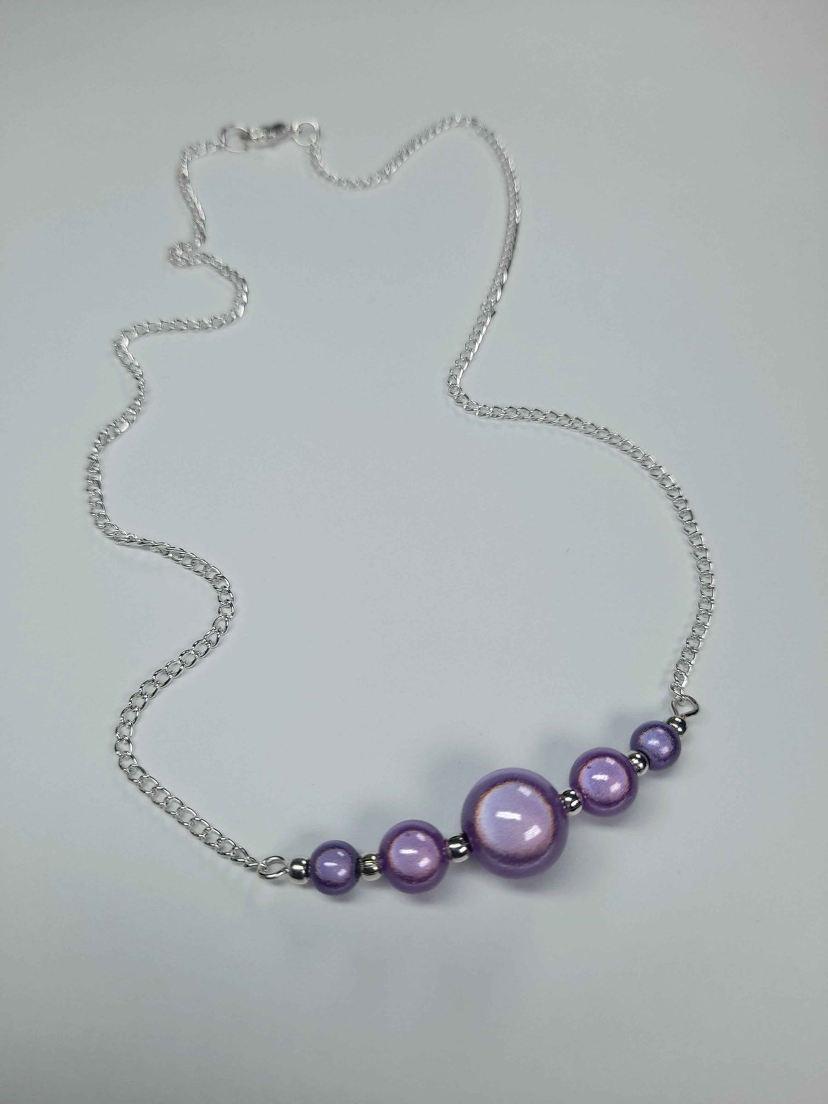 Lilac Miracle Bead Necklace, Handmade, Lightweight 18‑Inch Necklace