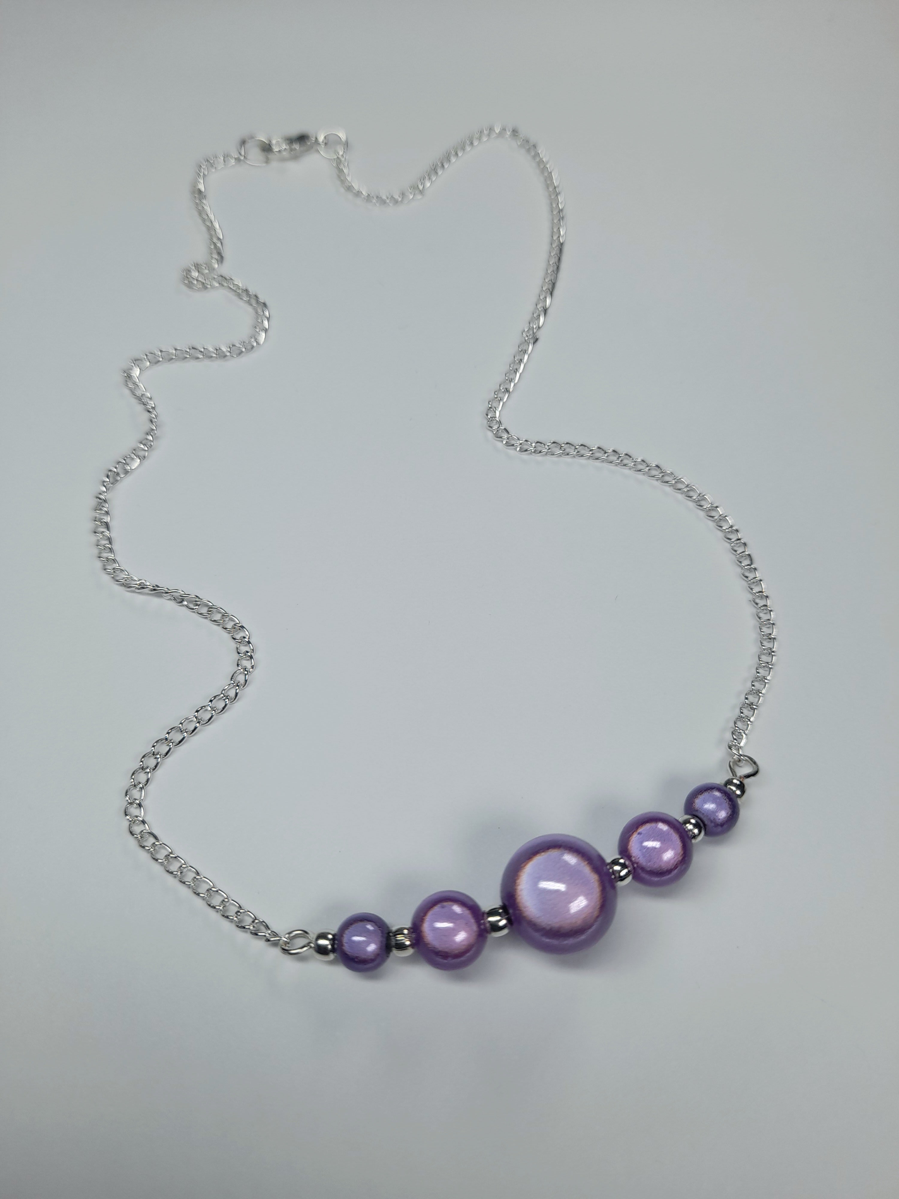 Lilac Miracle Bead Necklace, Handmade, Lightweight 18‑Inch Necklace