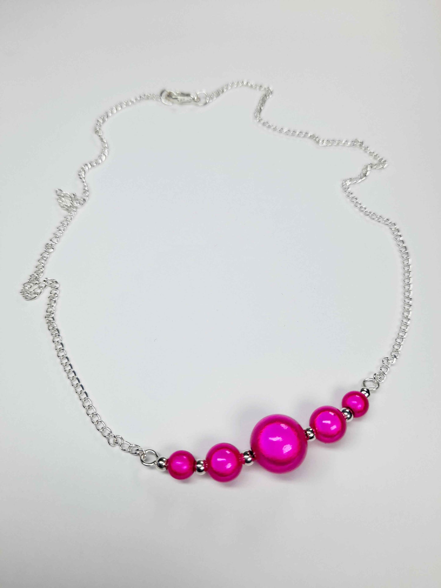 Bright Hot Pink Miracle Bead Necklace, Handmade, Lightweight 18‑Inch Necklace