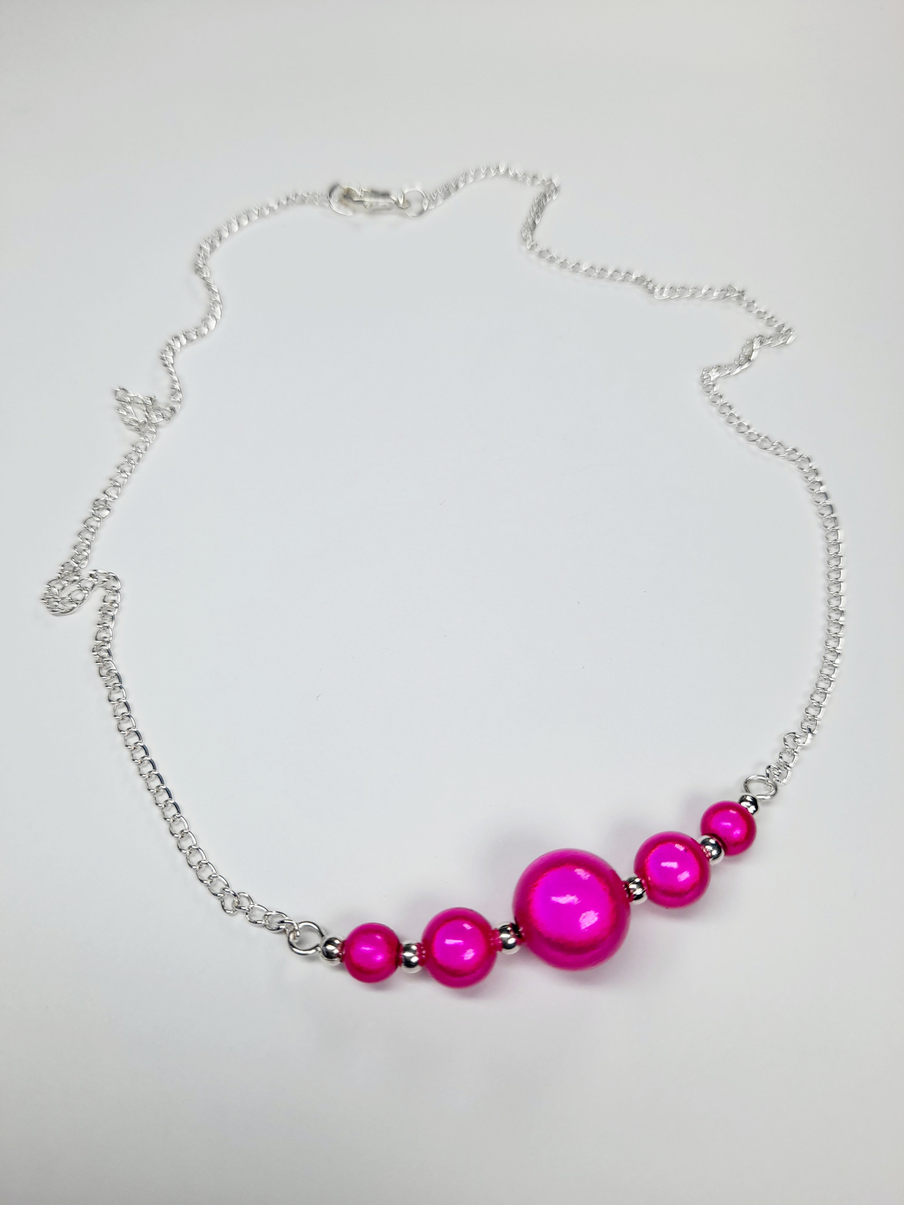 Bright Hot Pink Miracle Bead Necklace, Handmade, Lightweight 18‑Inch Necklace