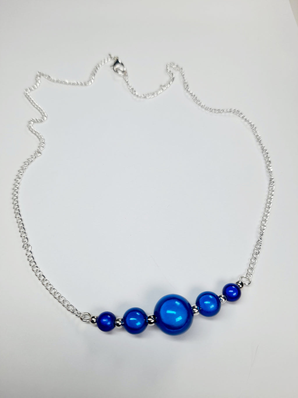 Bright Blue Miracle Bead Necklace, Handmade, Lightweight 18‑Inch Necklace