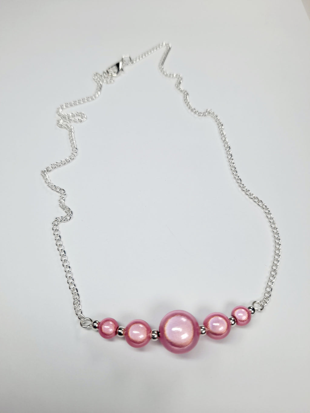 Pale Pink Miracle Bead Necklace, Handmade, Lightweight 18‑Inch Necklace