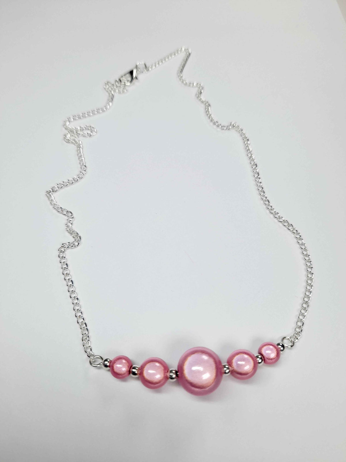 Pale Pink Miracle Bead Necklace, Handmade, Lightweight 18‑Inch Necklace