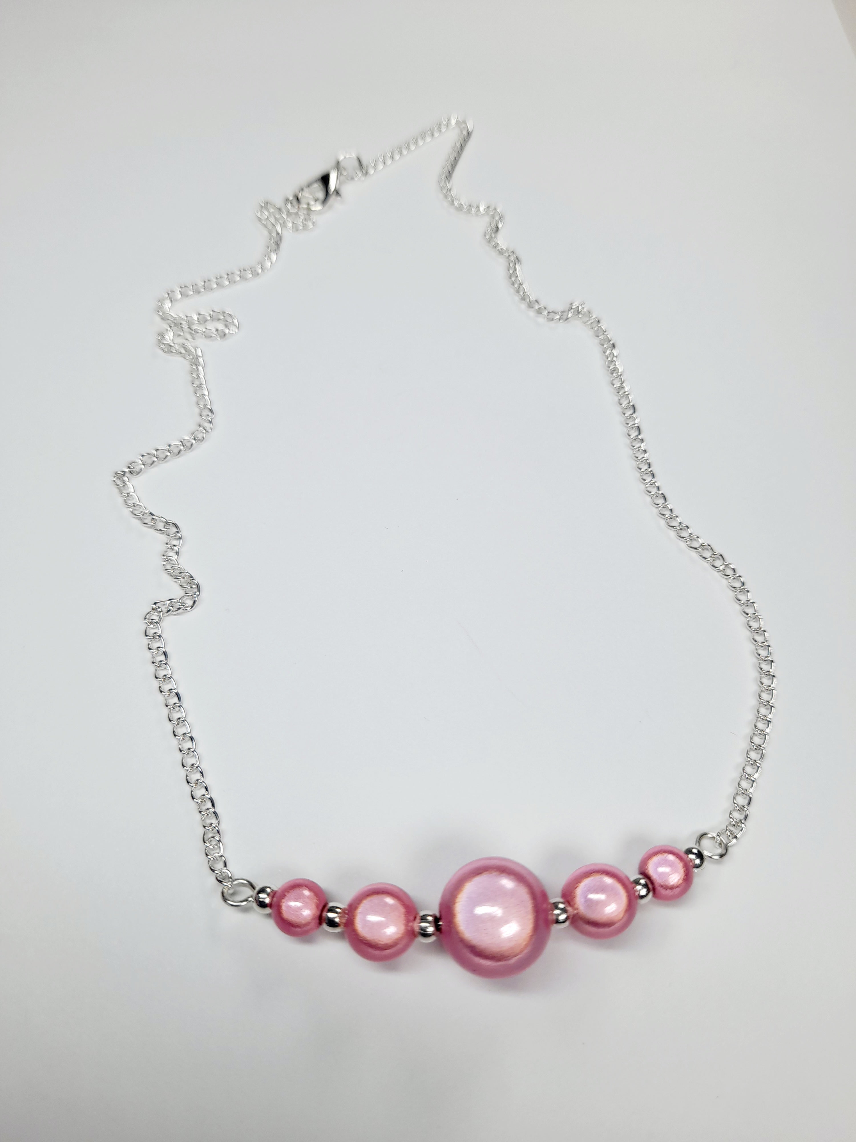 Pale Pink Miracle Bead Necklace, Handmade, Lightweight 18‑Inch Necklace