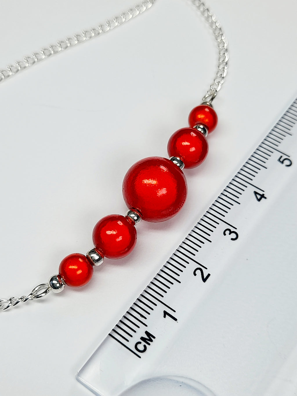 Bright Red Miracle Bead Necklace, Handmade, Lightweight 18‑Inch Necklace