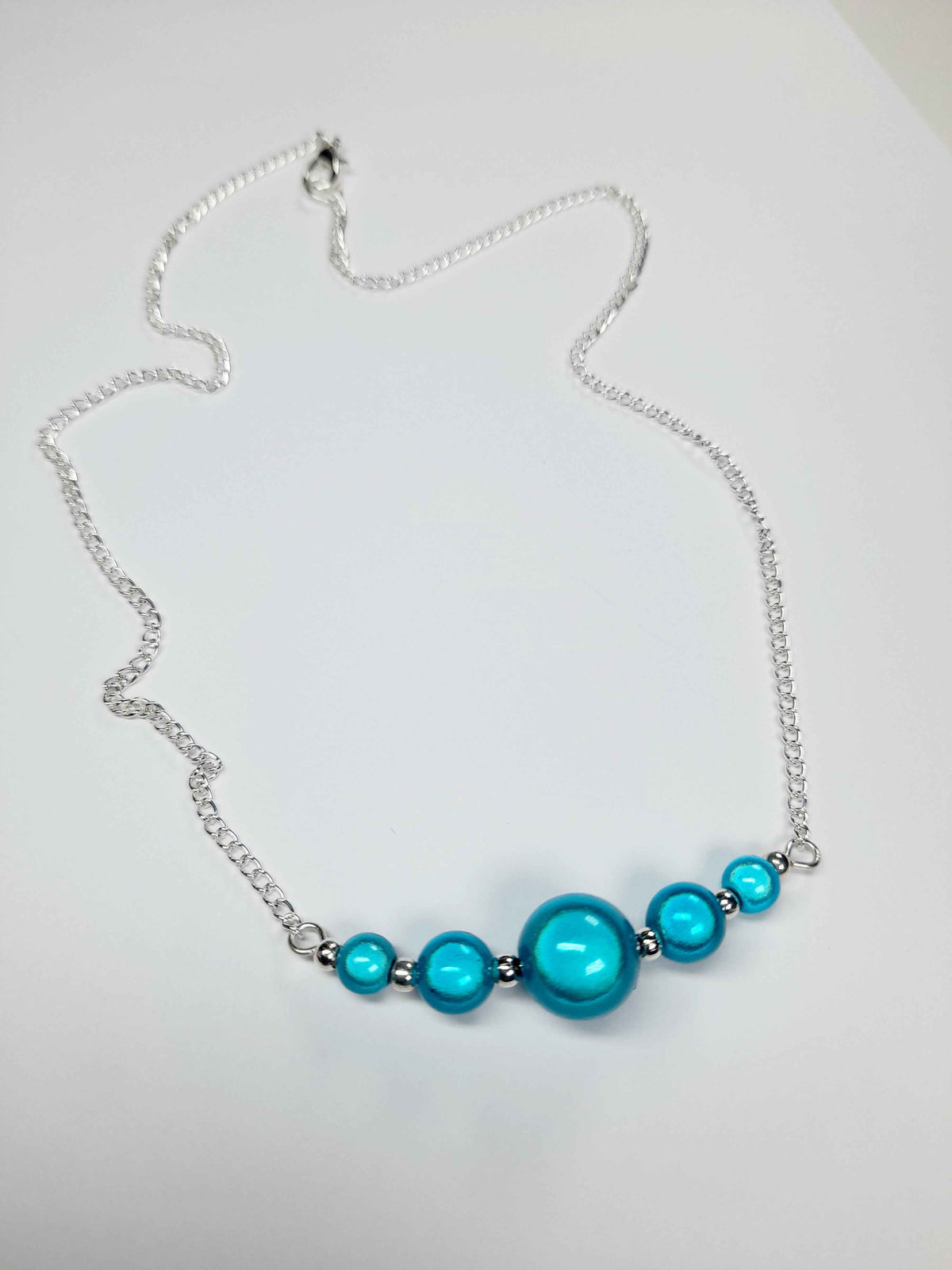 Turquoise Blue Miracle Bead Necklace, Handmade, Lightweight 18‑Inch Necklace