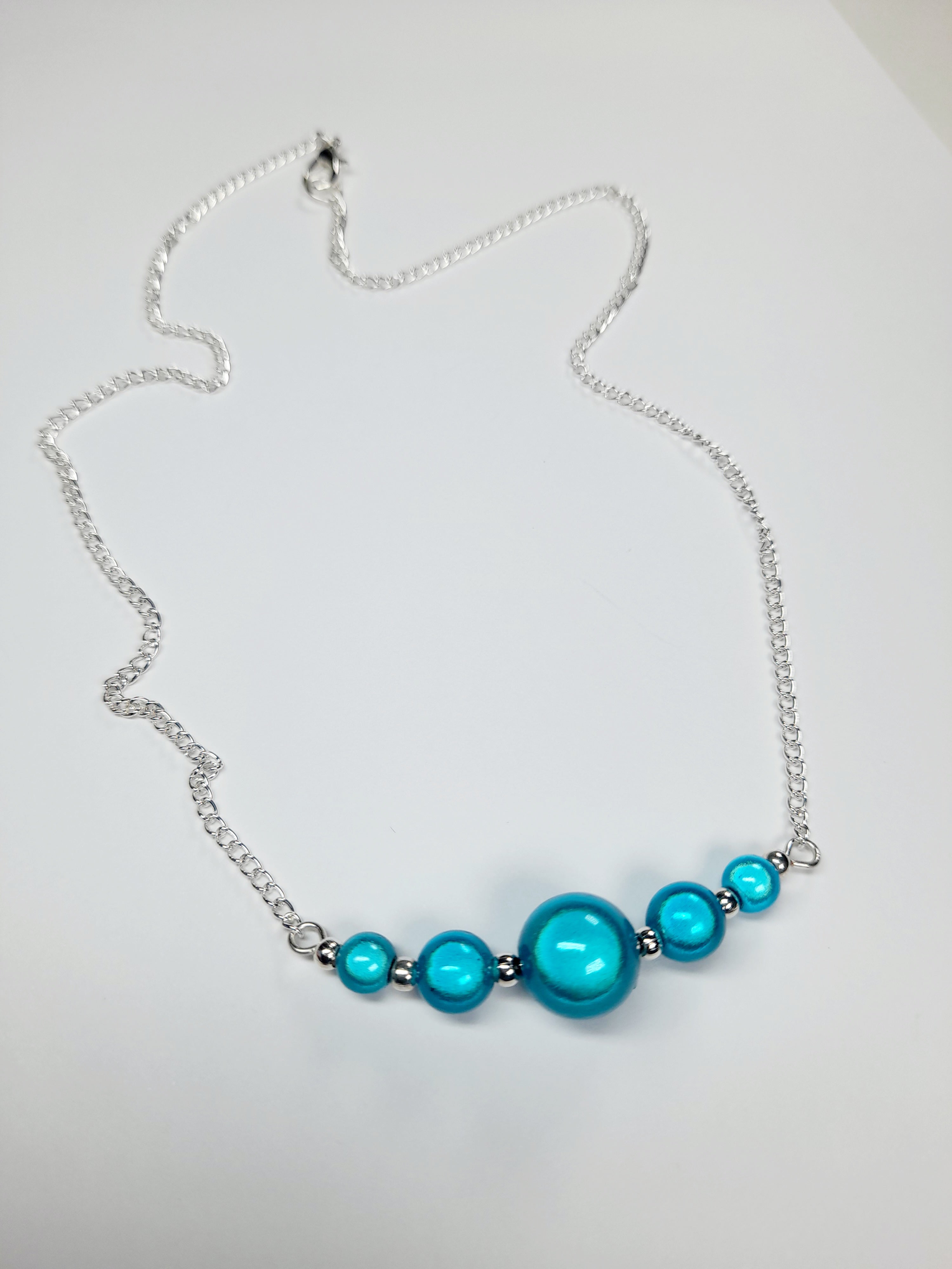 Turquoise Blue Miracle Bead Necklace, Handmade, Lightweight 18‑Inch Necklace
