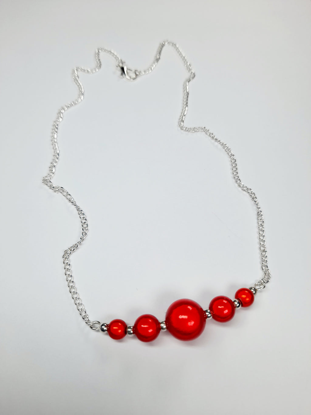 Bright Red Miracle Bead Necklace, Handmade, Lightweight 18‑Inch Necklace