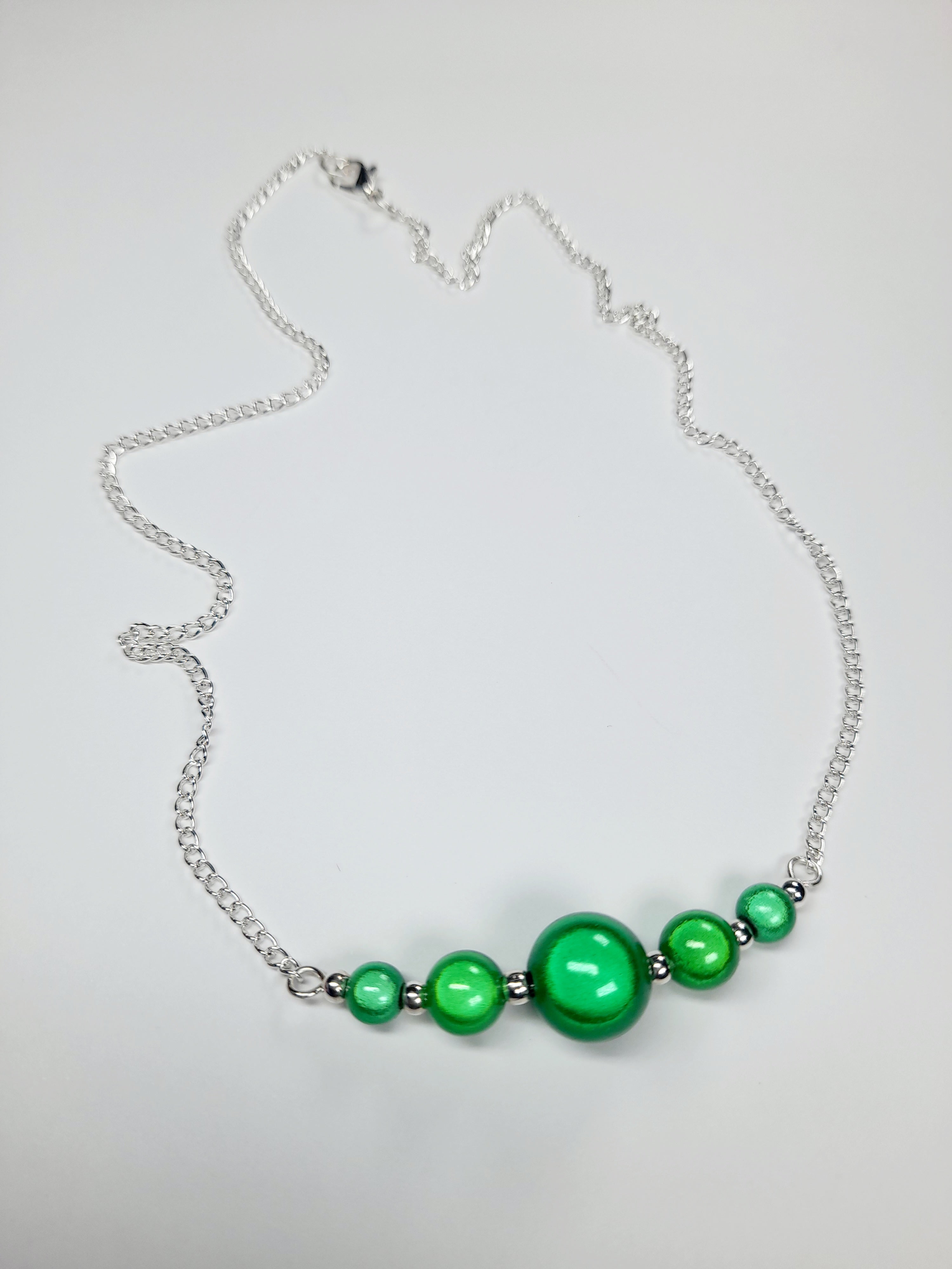 Bright Green Miracle Bead Pendant Necklace, Handmade, Lightweight 18‑Inch Necklace