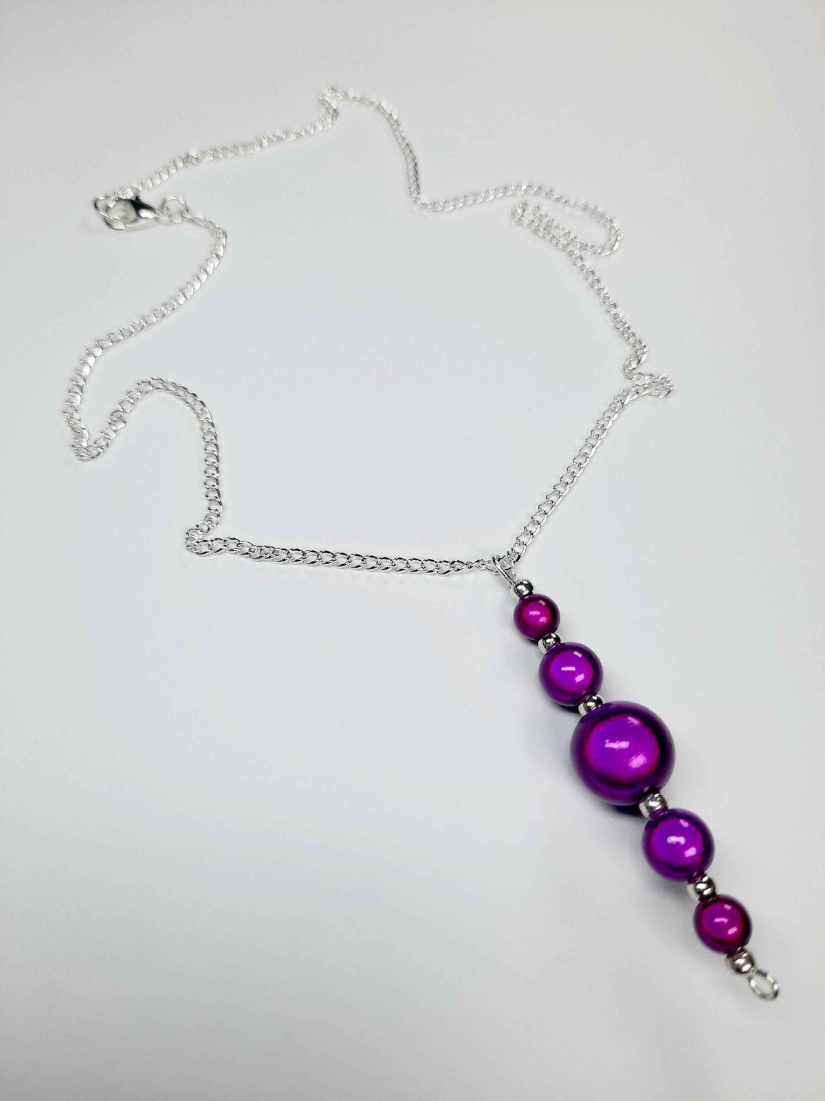 Purple Miracle Bead Pendant Necklace, Handmade, Lightweight 18‑Inch Necklace
