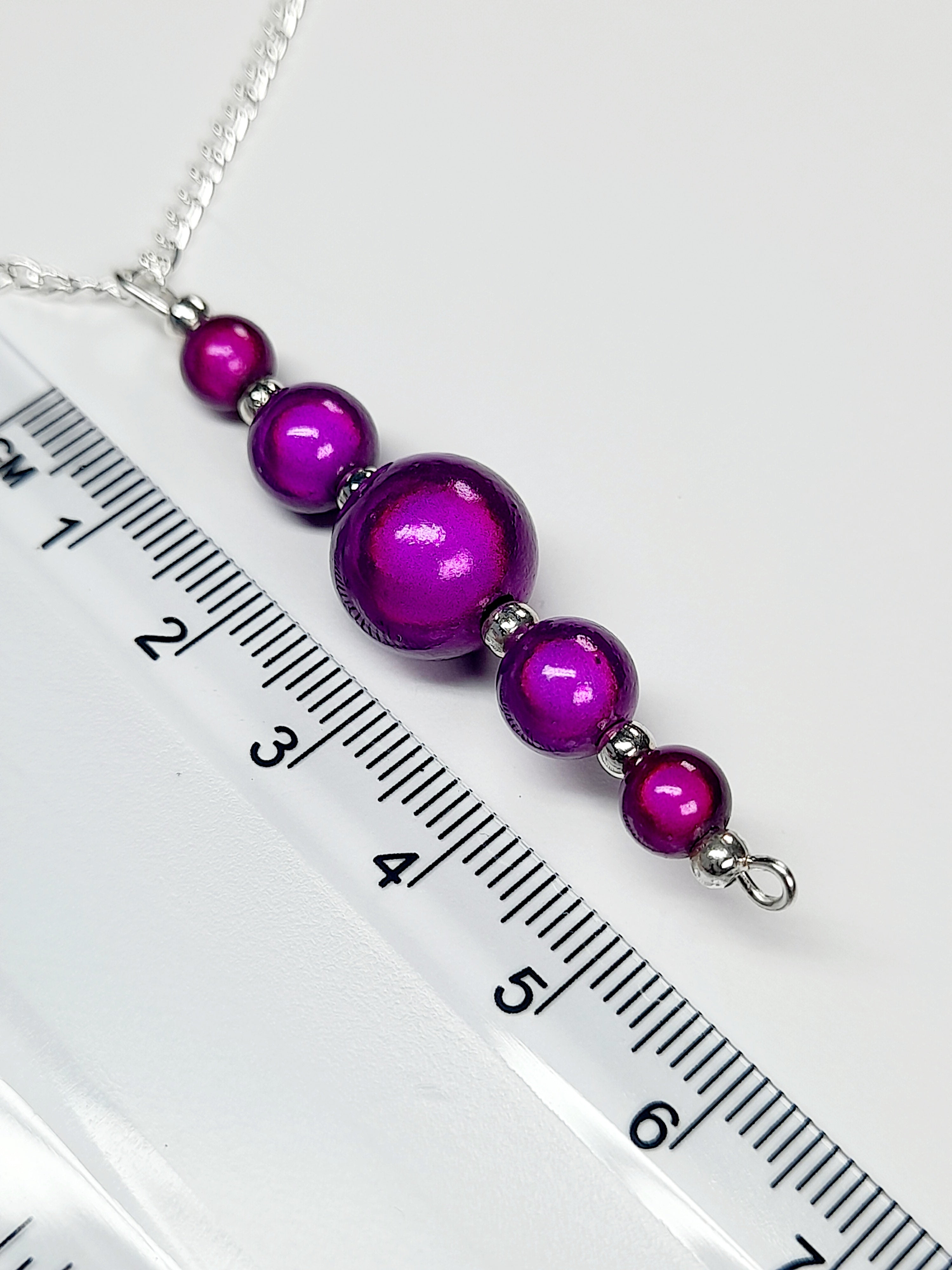 Purple Miracle Bead Pendant Necklace, Handmade, Lightweight 18‑Inch Necklace