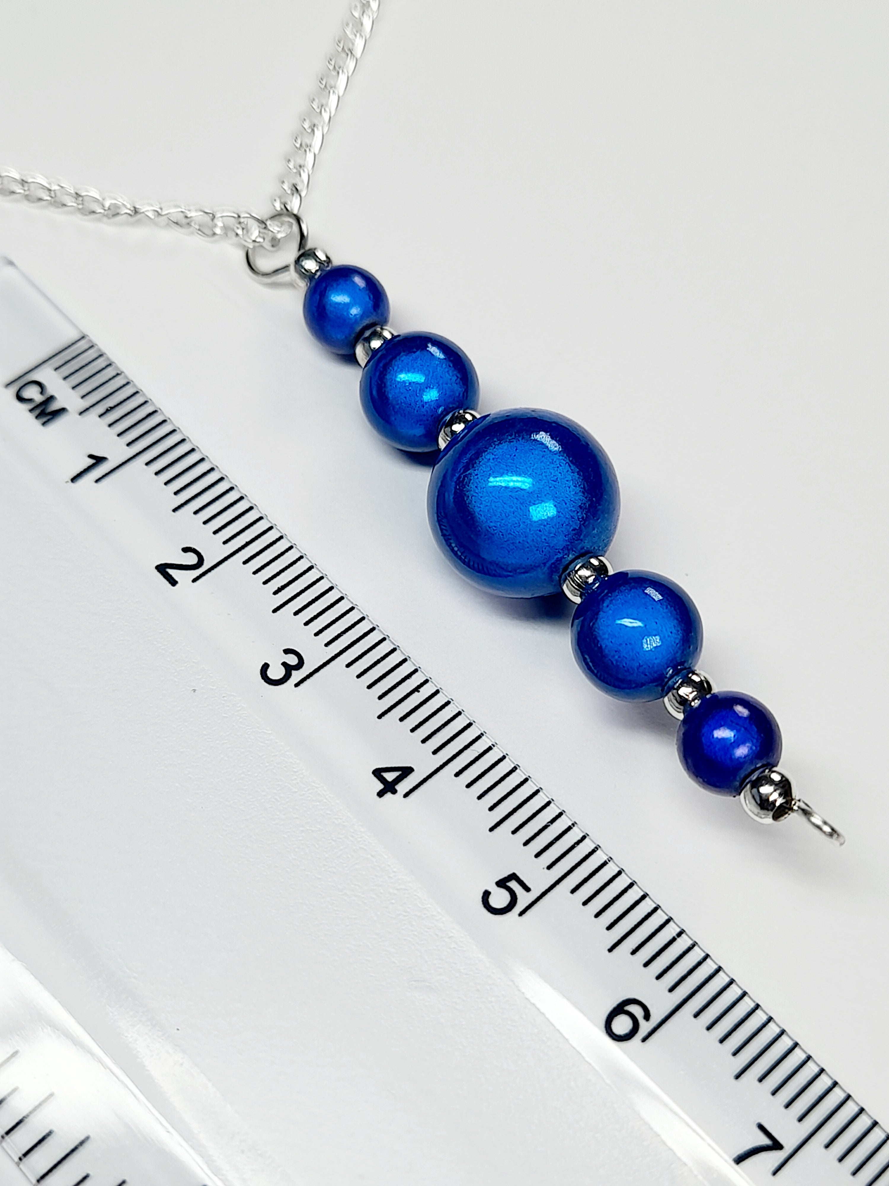 Bright Blue Miracle Bead Pendant Necklace, Handmade, Lightweight 18‑Inch Necklace