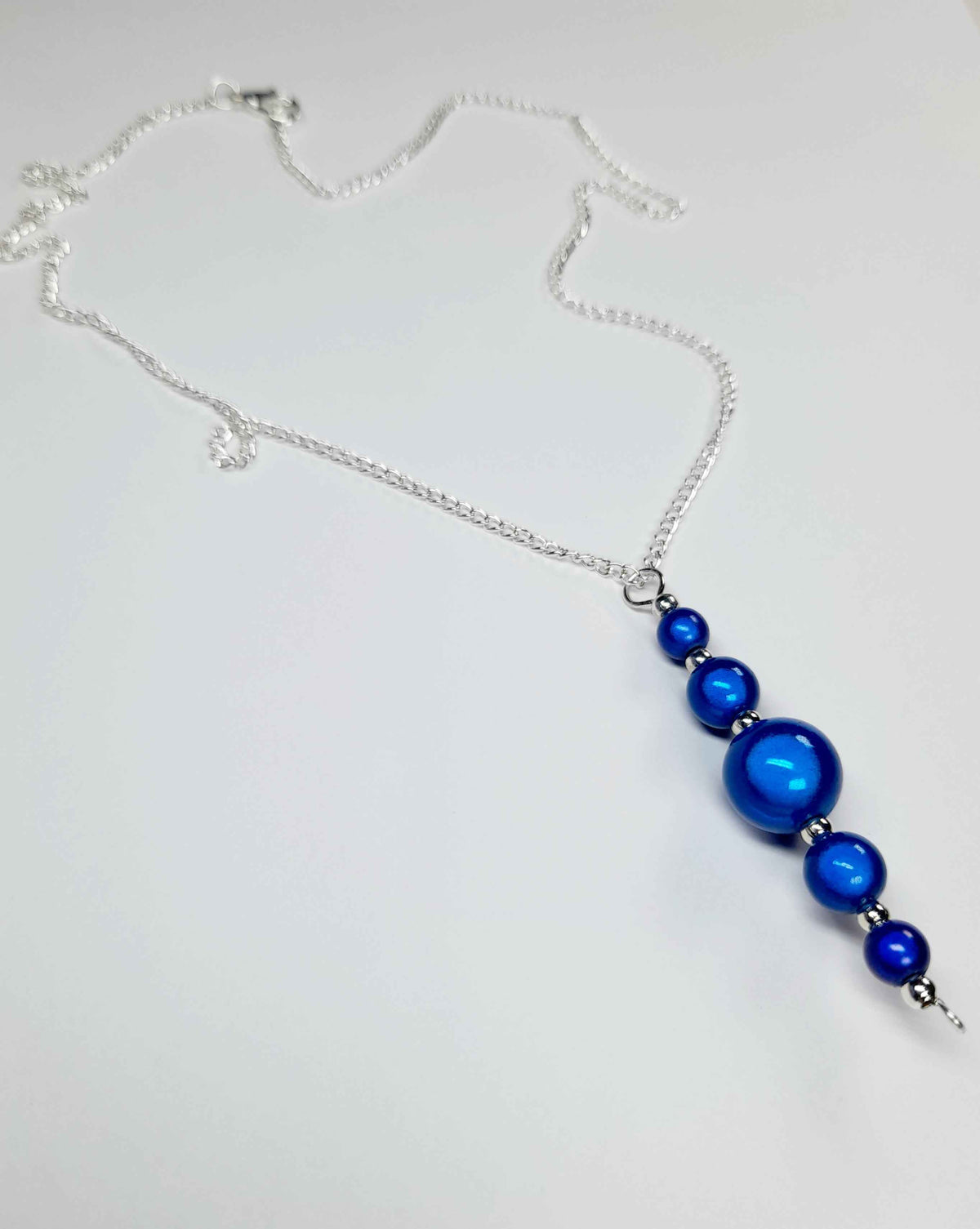 Bright Blue Miracle Bead Pendant Necklace, Handmade, Lightweight 18‑Inch Necklace