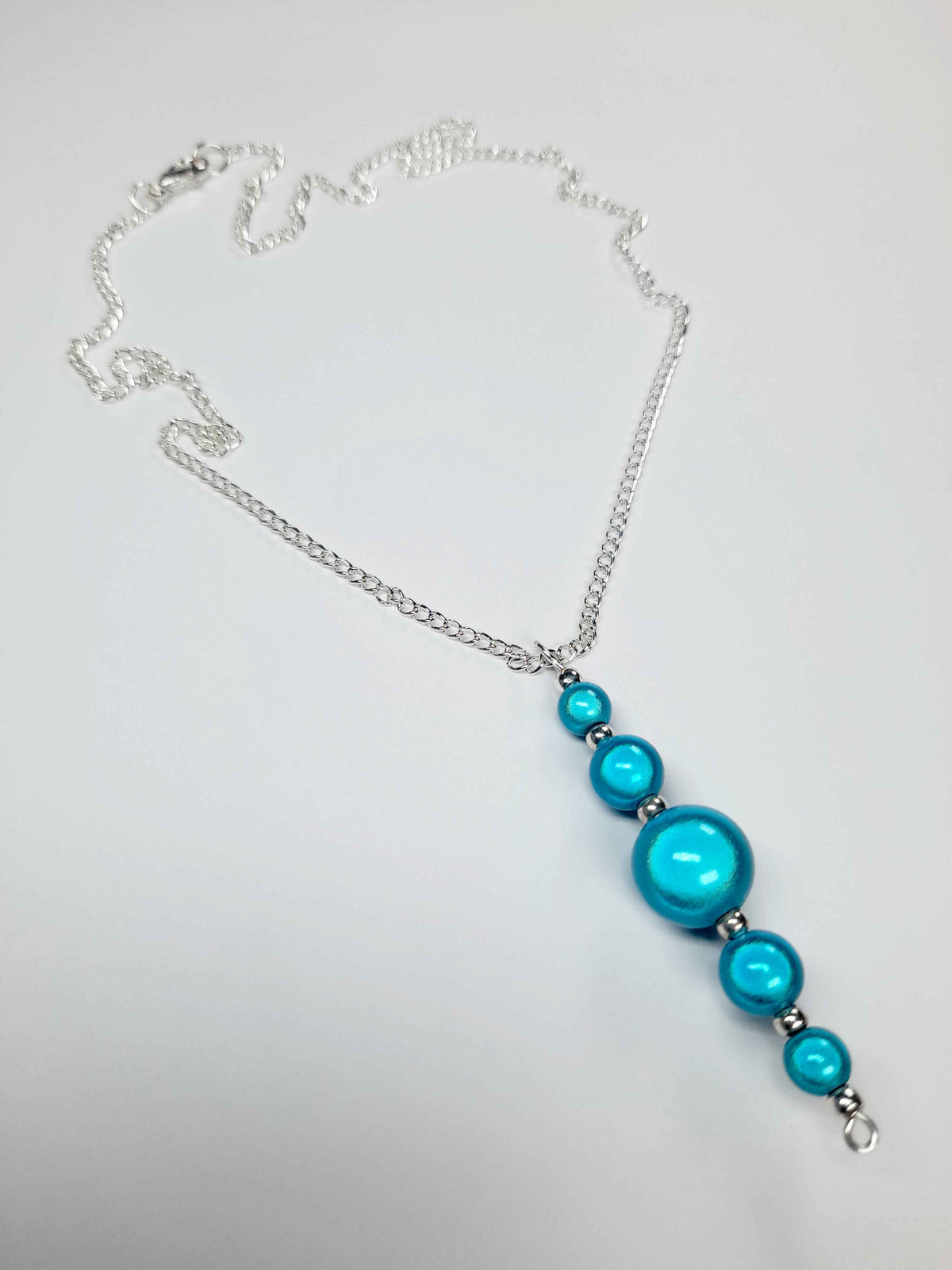 Turquoise Blue Miracle Bead Pendant Necklace, Handmade, Lightweight 18‑Inch Necklace