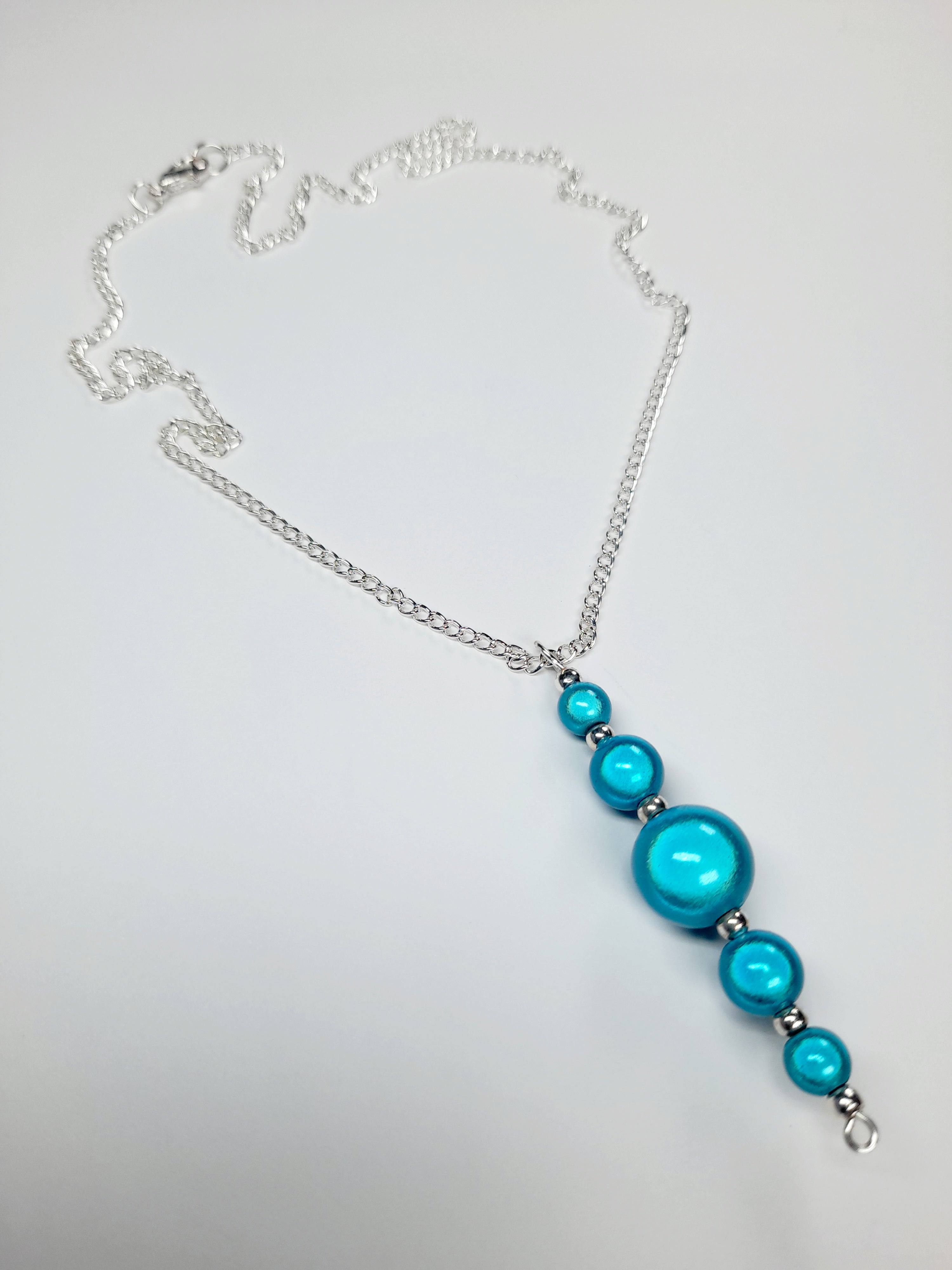Turquoise Blue Miracle Bead Pendant Necklace, Handmade, Lightweight 18‑Inch Necklace