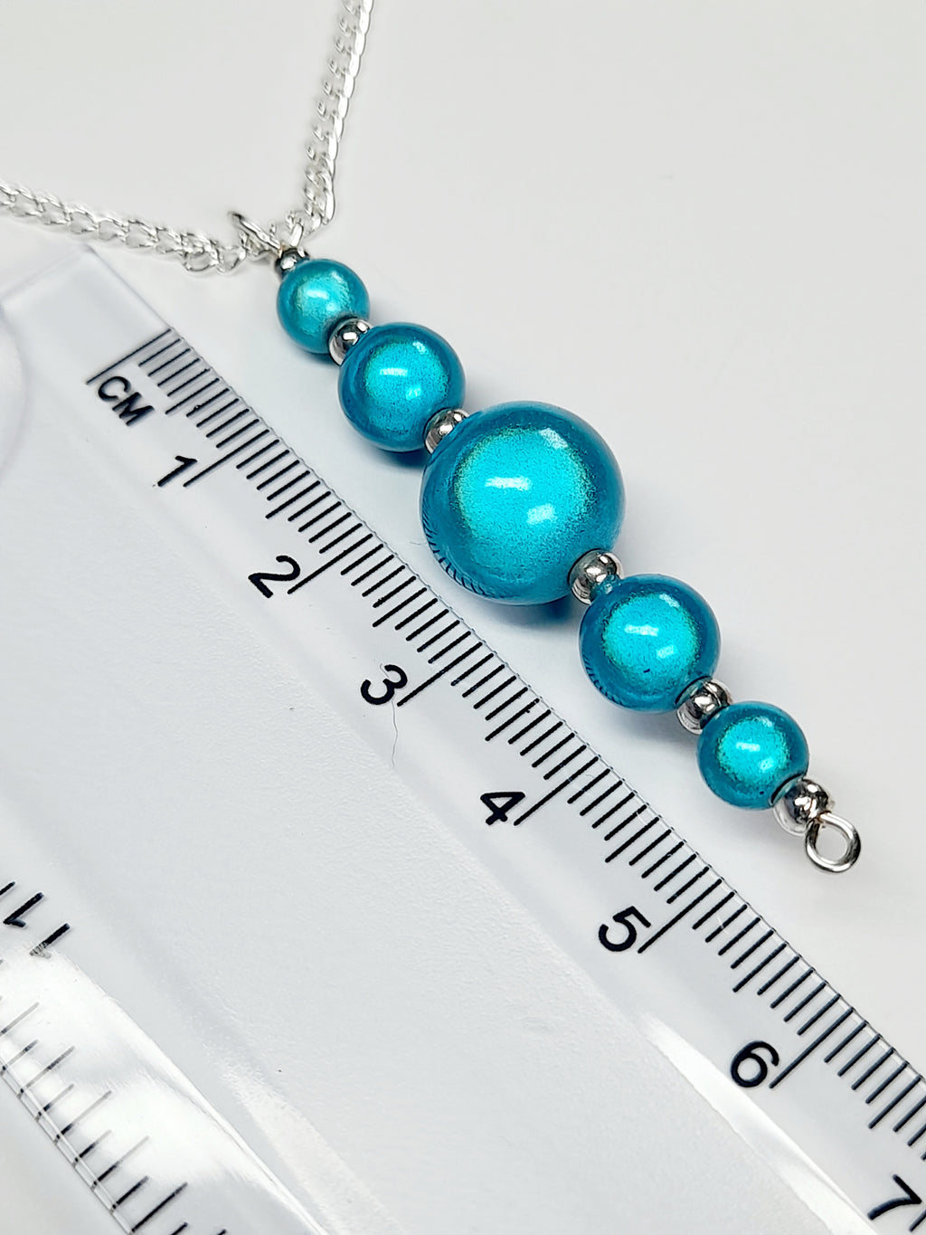 Turquoise Blue Miracle Bead Pendant Necklace, Handmade, Lightweight 18‑Inch Necklace