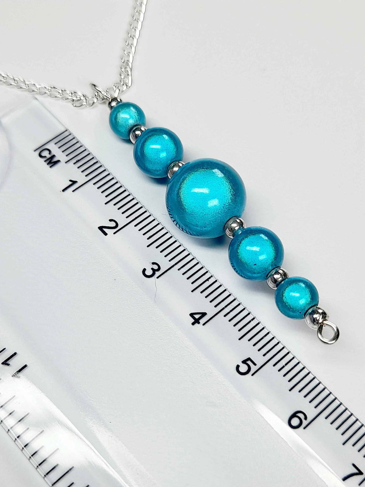 Turquoise Blue Miracle Bead Pendant Necklace, Handmade, Lightweight 18‑Inch Necklace