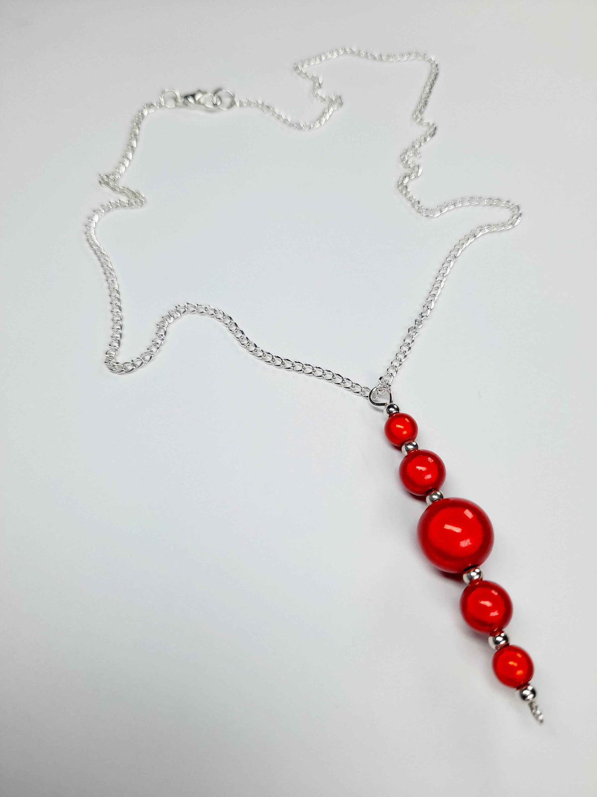 Bright Red Miracle Bead Pendant Necklace, Handmade, Lightweight 18‑Inch Necklace