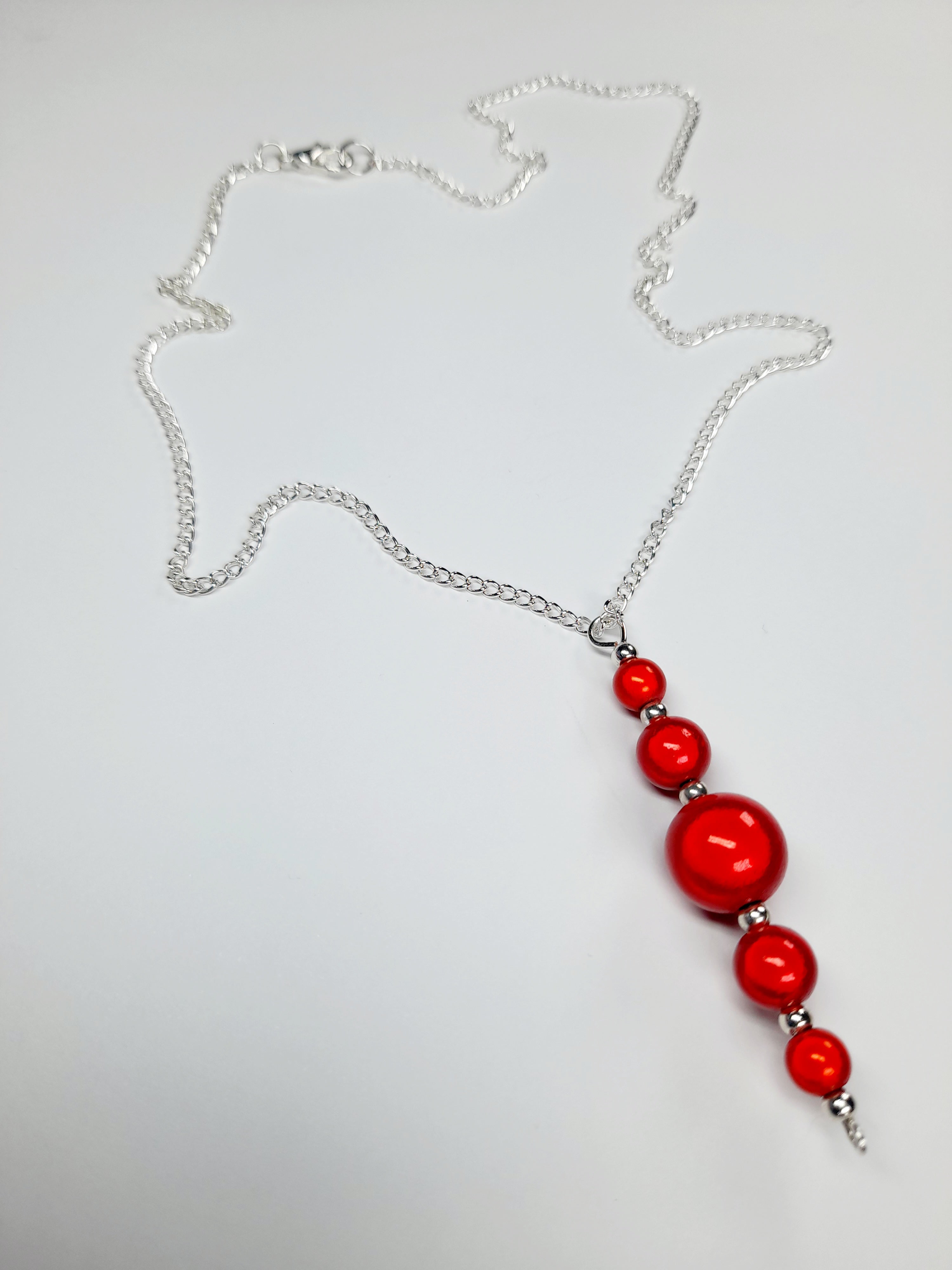 Bright Red Miracle Bead Pendant Necklace, Handmade, Lightweight 18‑Inch Necklace