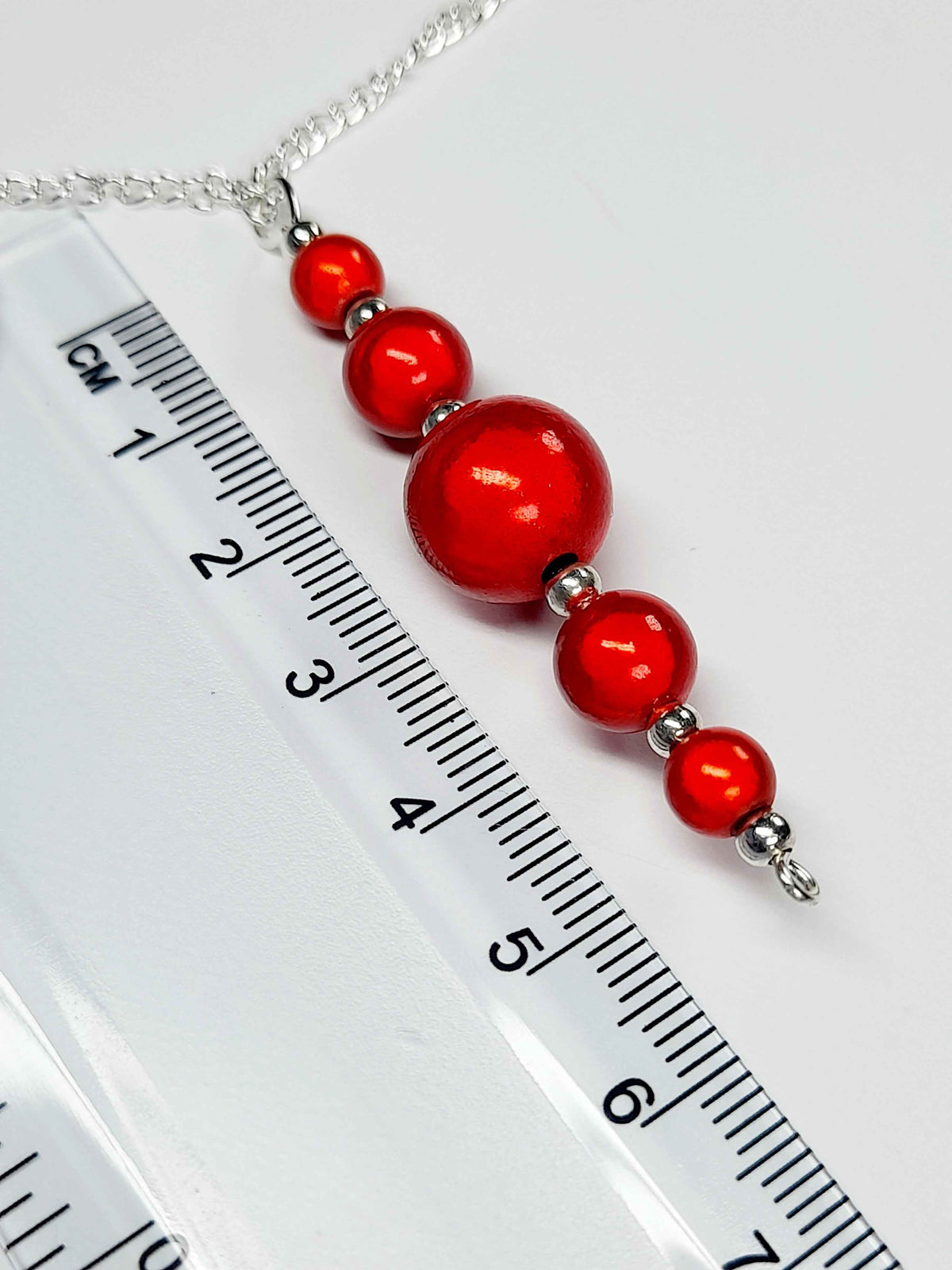 Bright Red Miracle Bead Pendant Necklace, Handmade, Lightweight 18‑Inch Necklace