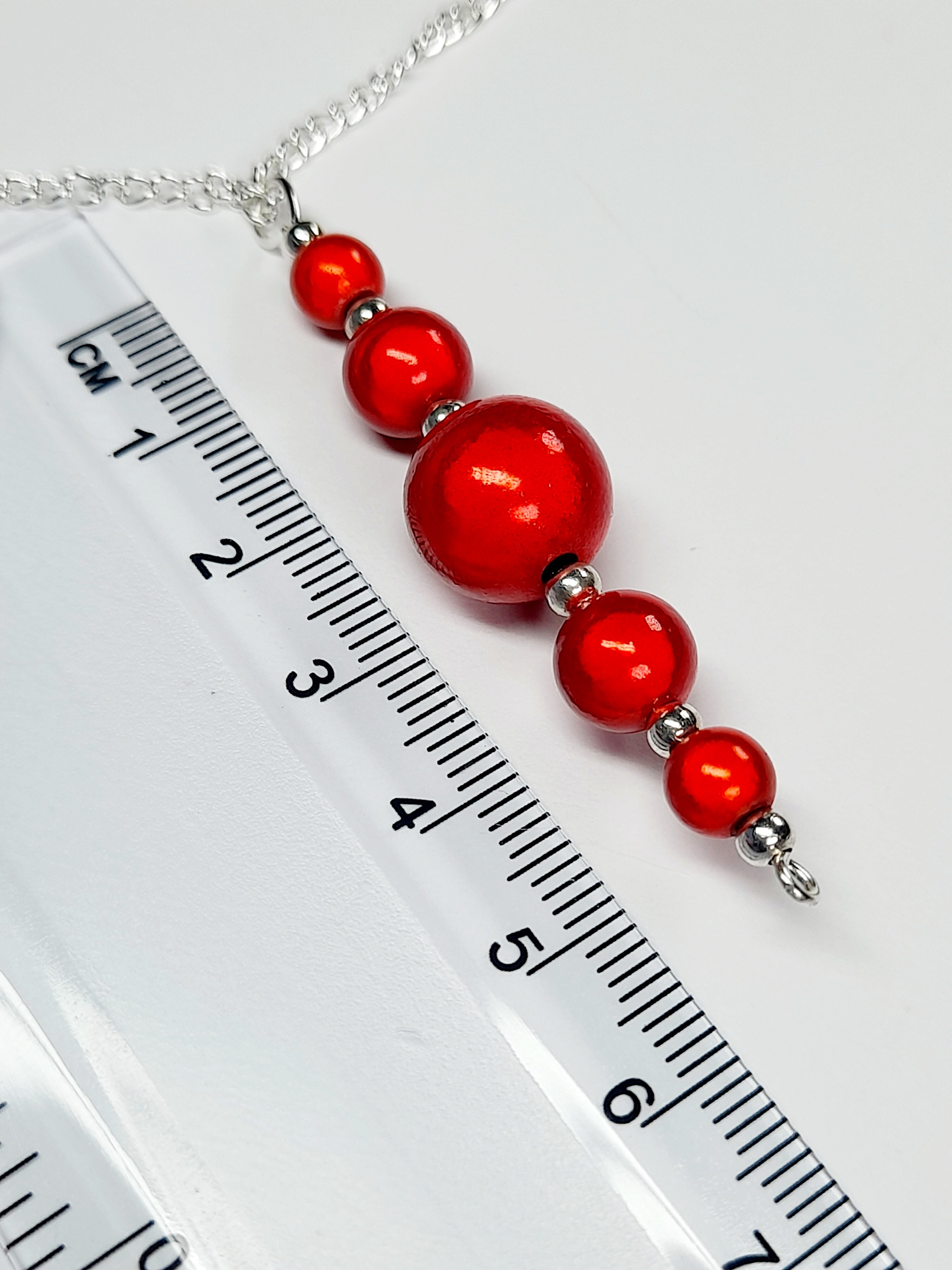 Bright Red Miracle Bead Pendant Necklace, Handmade, Lightweight 18‑Inch Necklace