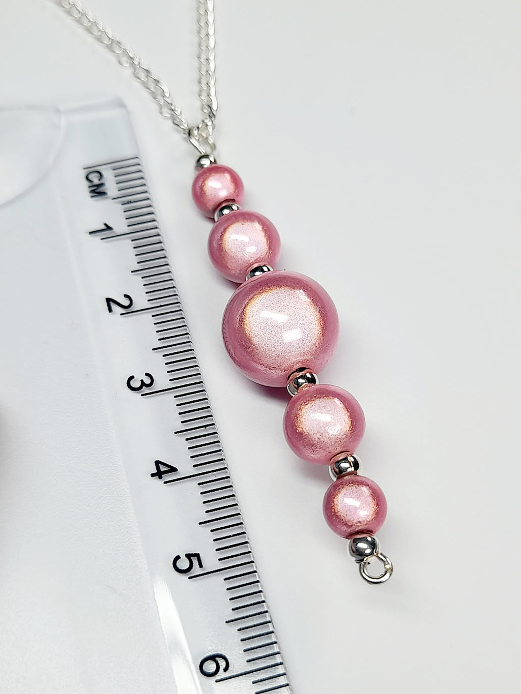 Pale Pink Miracle Bead Pendant Necklace, Handmade, Lightweight 18‑Inch Necklace