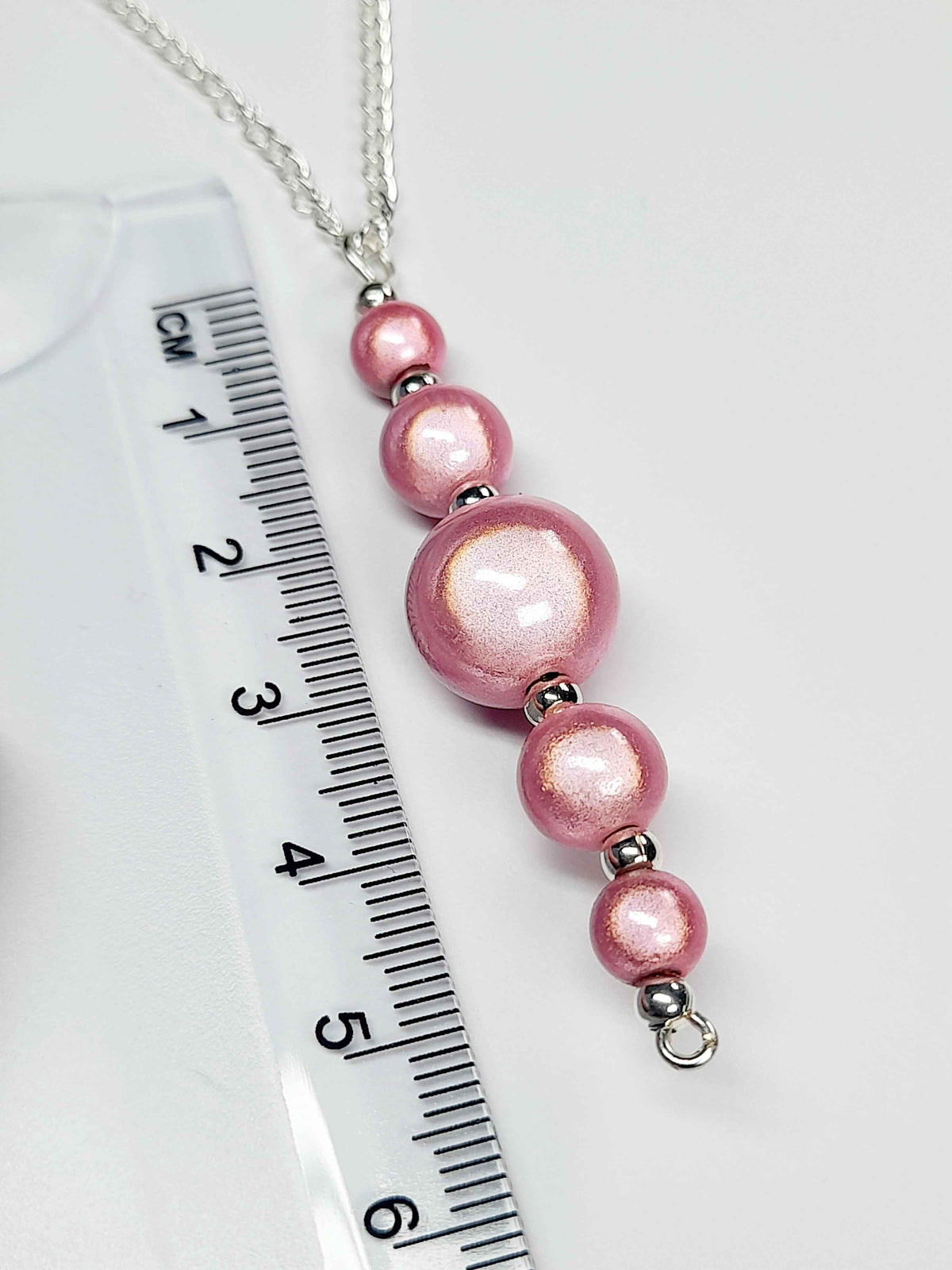 Pale Pink Miracle Bead Pendant Necklace, Handmade, Lightweight 18‑Inch Necklace